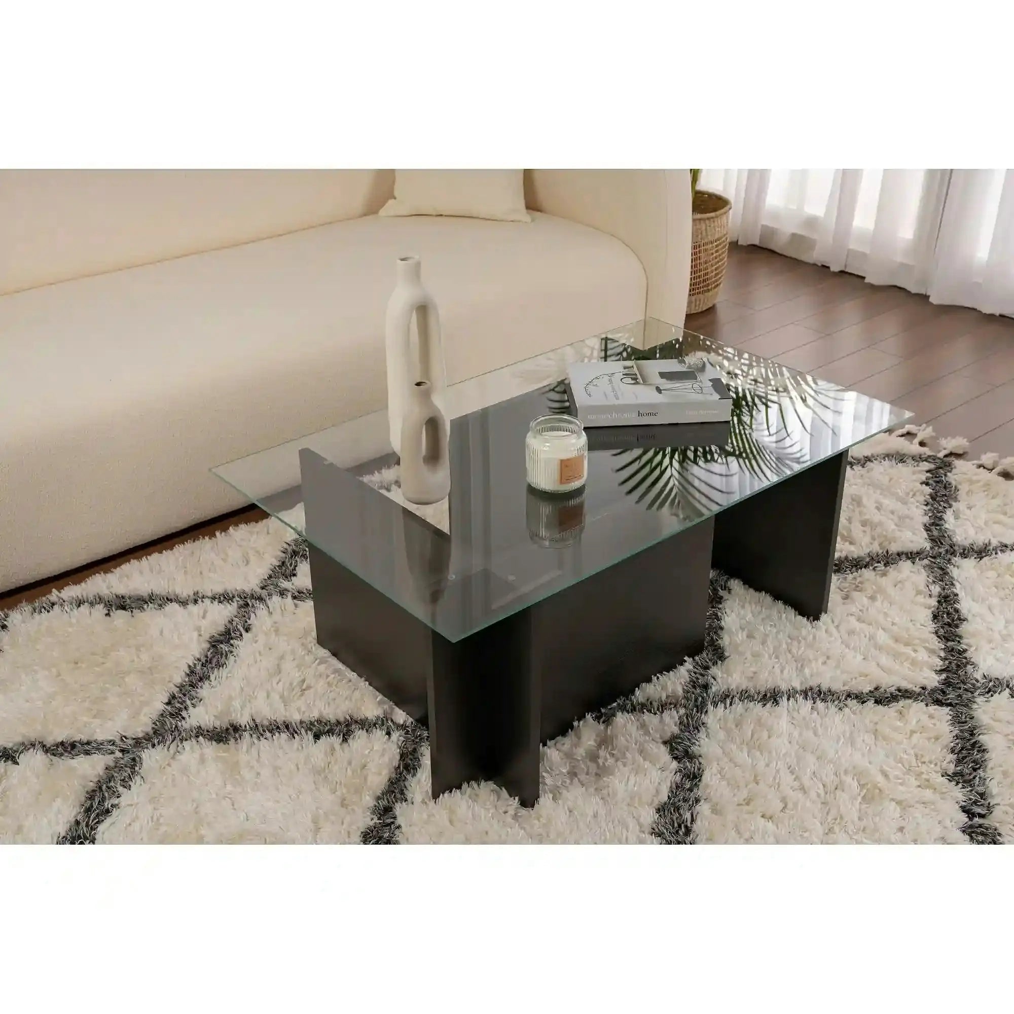 Masuta cafea VETRINO, negru/transparent, PAL/sticla, 105x65x40 cm