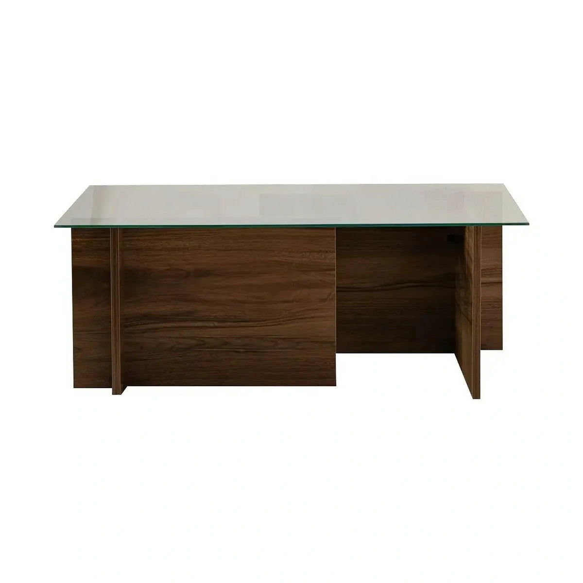 Masuta cafea VETRINO, nuc/transparent, sticla/PAL, 105x65x40 cm