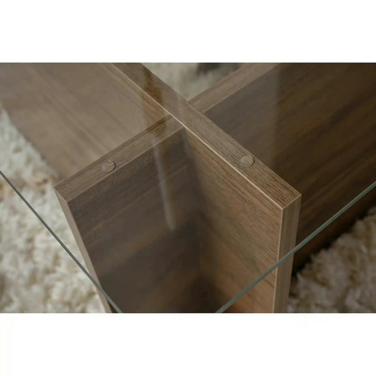 Masuta cafea VETRINO, nuc/transparent, sticla/PAL, 105x65x40 cm