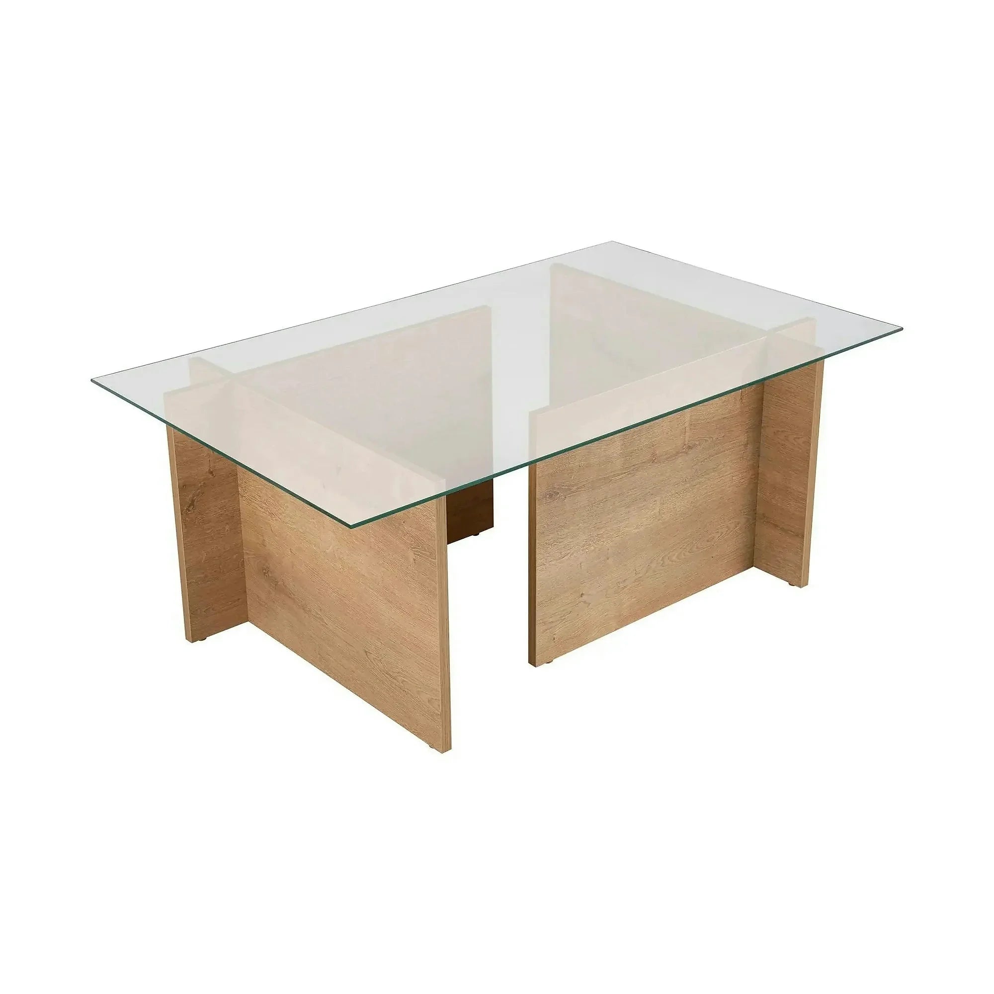 Masuta cafea VETRINO, stejar miere/transparent, sticla/PAL, 105x65x40 cm