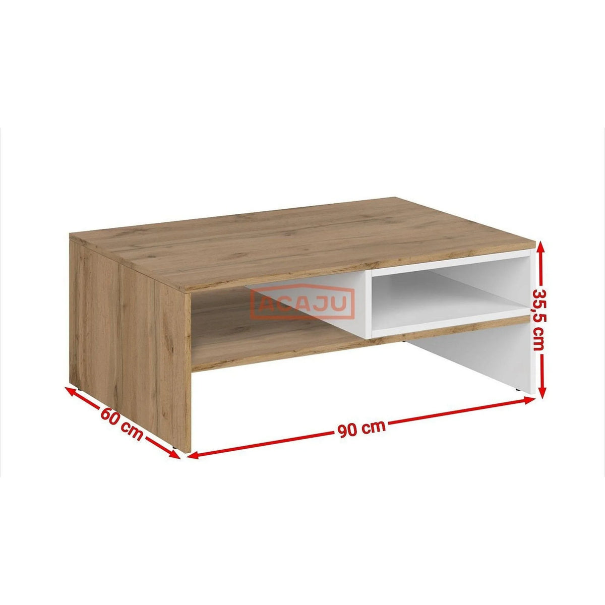 Masuta cafea Vigo, alb/stejar wotan, PAL laminat, 90x60x36 cm