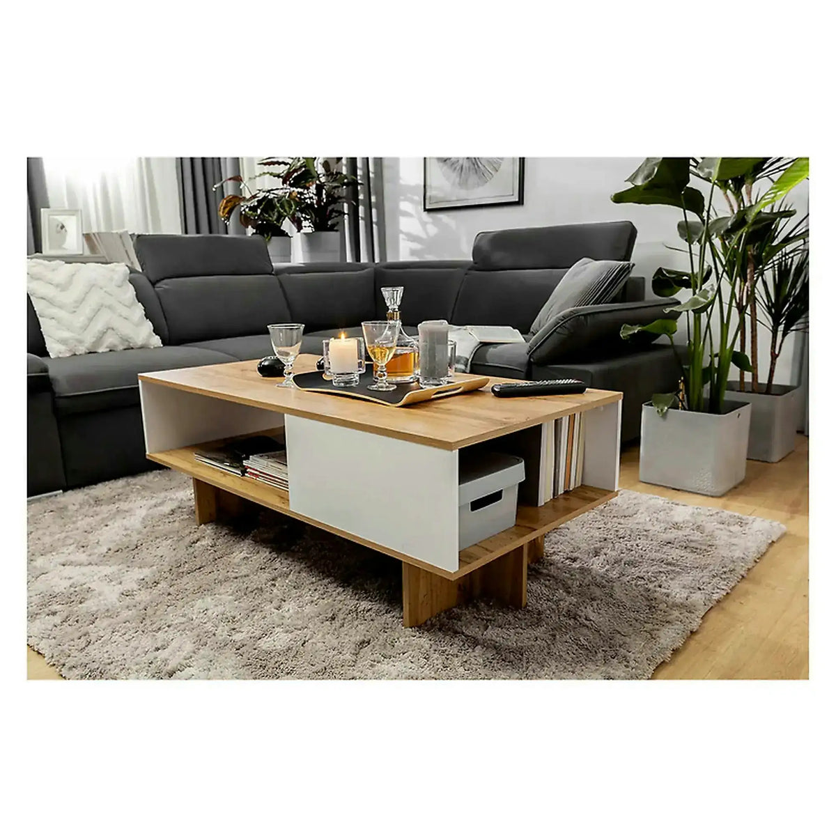 Masuta cafea Zele, stejar wotan/alb, PAL, 120X60X46 cm