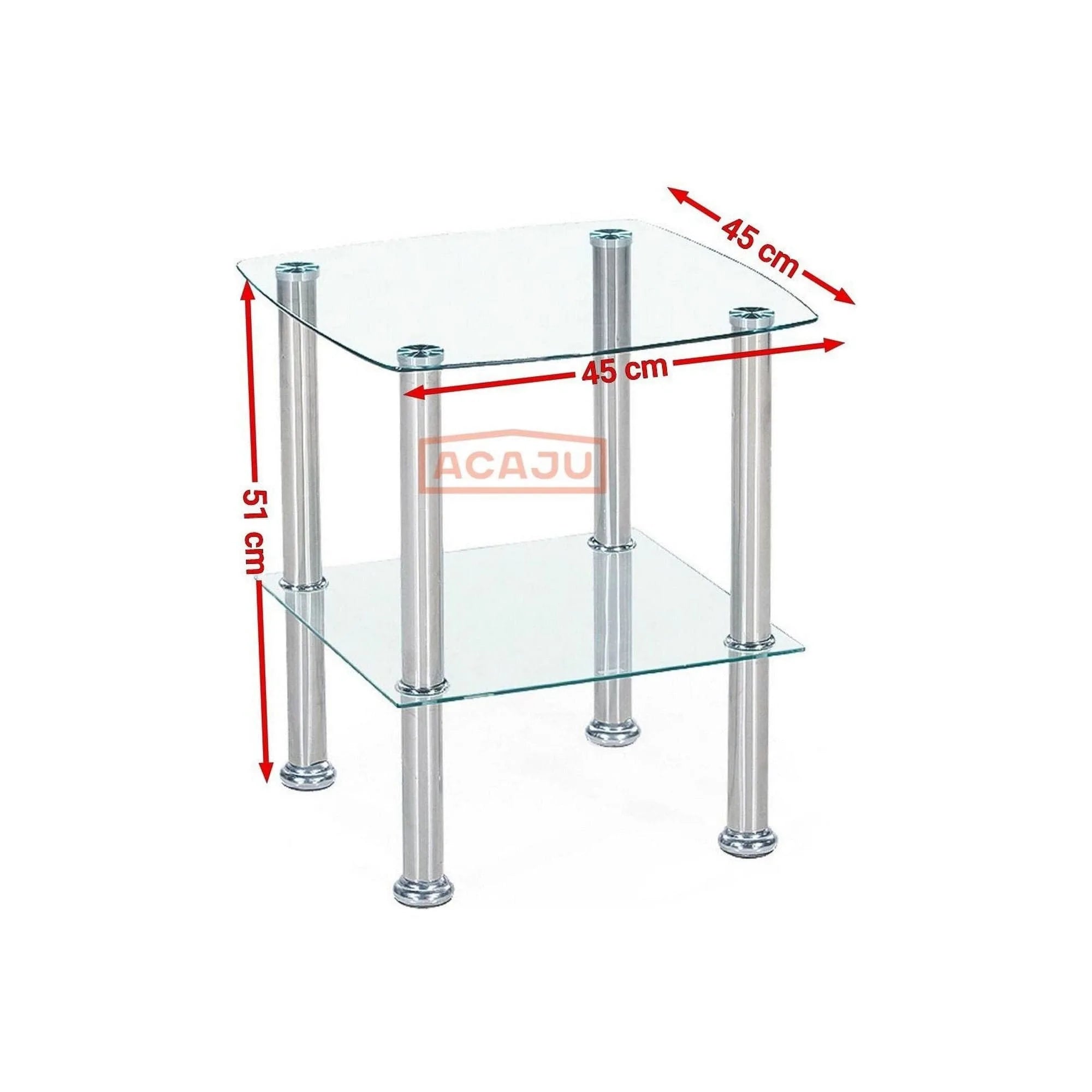Masuta Canaria, transparent/argintiu, sticla/otel, 45X45X51 CM
