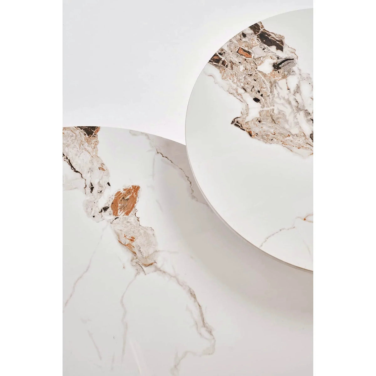 Masuta CARINA S, bej cu efect de marmura/nuc, piatra sinterizata, 50x51 cm