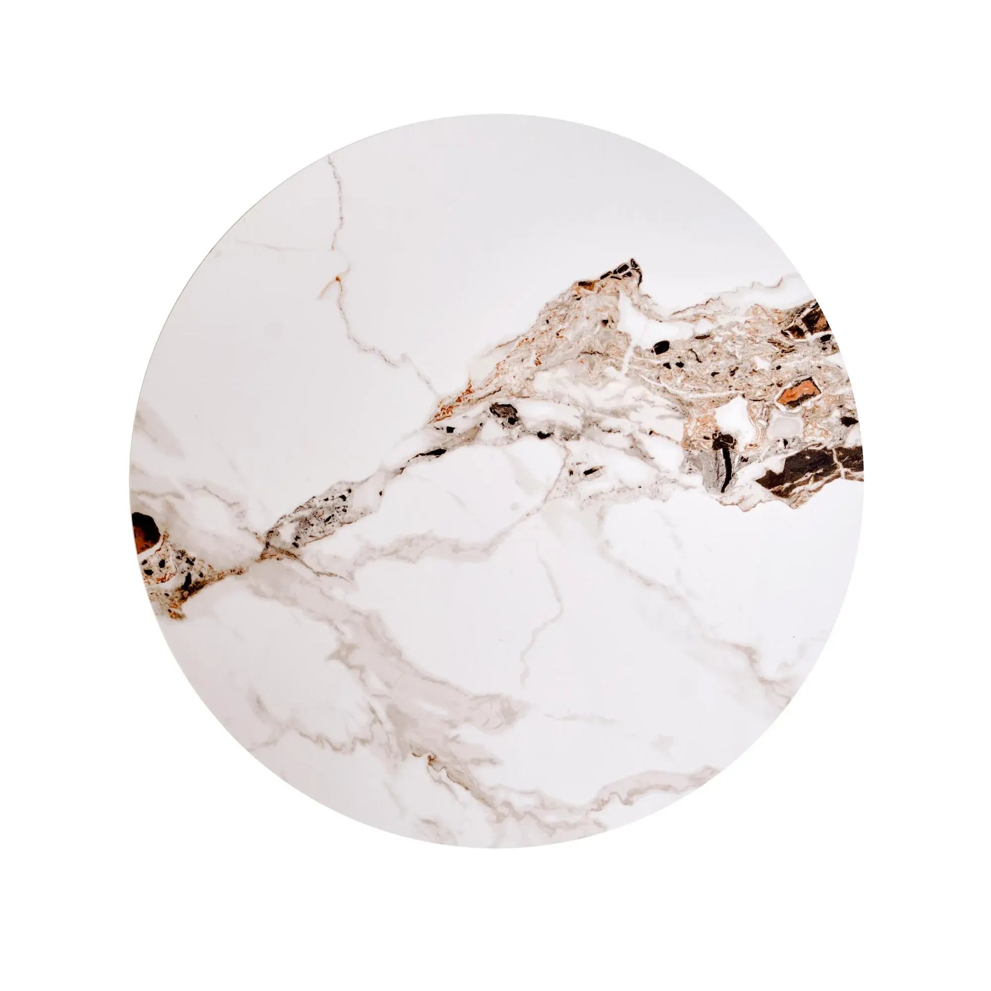 Masuta CARINA S, bej cu efect de marmura/nuc, piatra sinterizata, 50x51 cm