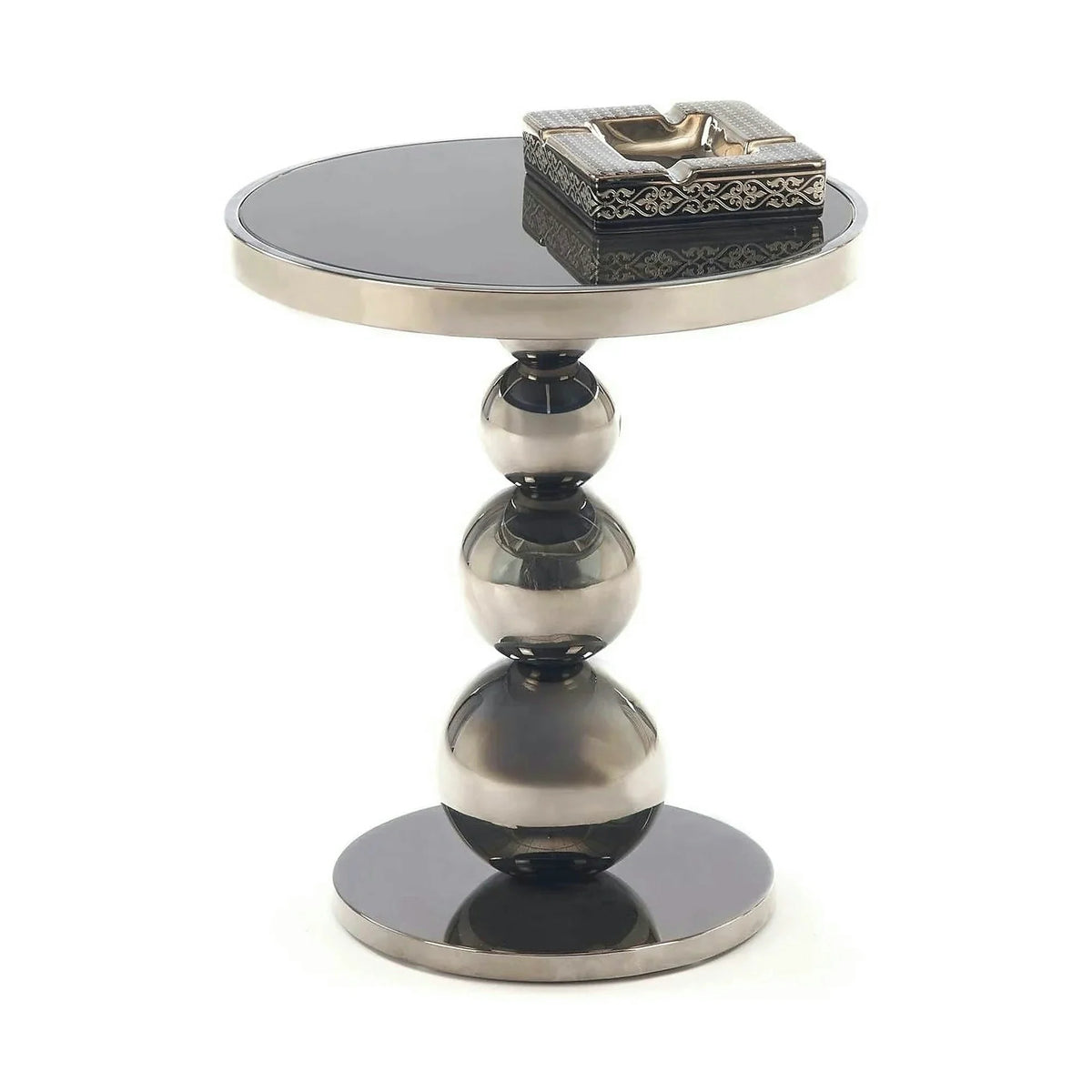 Masuta CARLA, negru/argintiu, sticla/metal, 40x46 cm