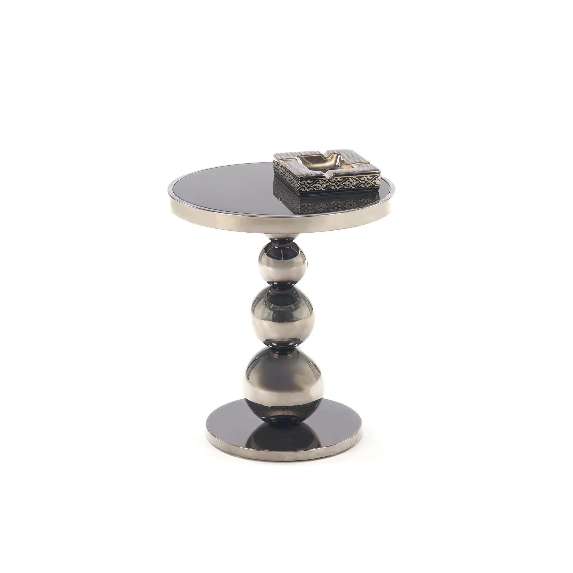 Masuta CARLA, negru/argintiu, sticla/metal, 40x46 cm