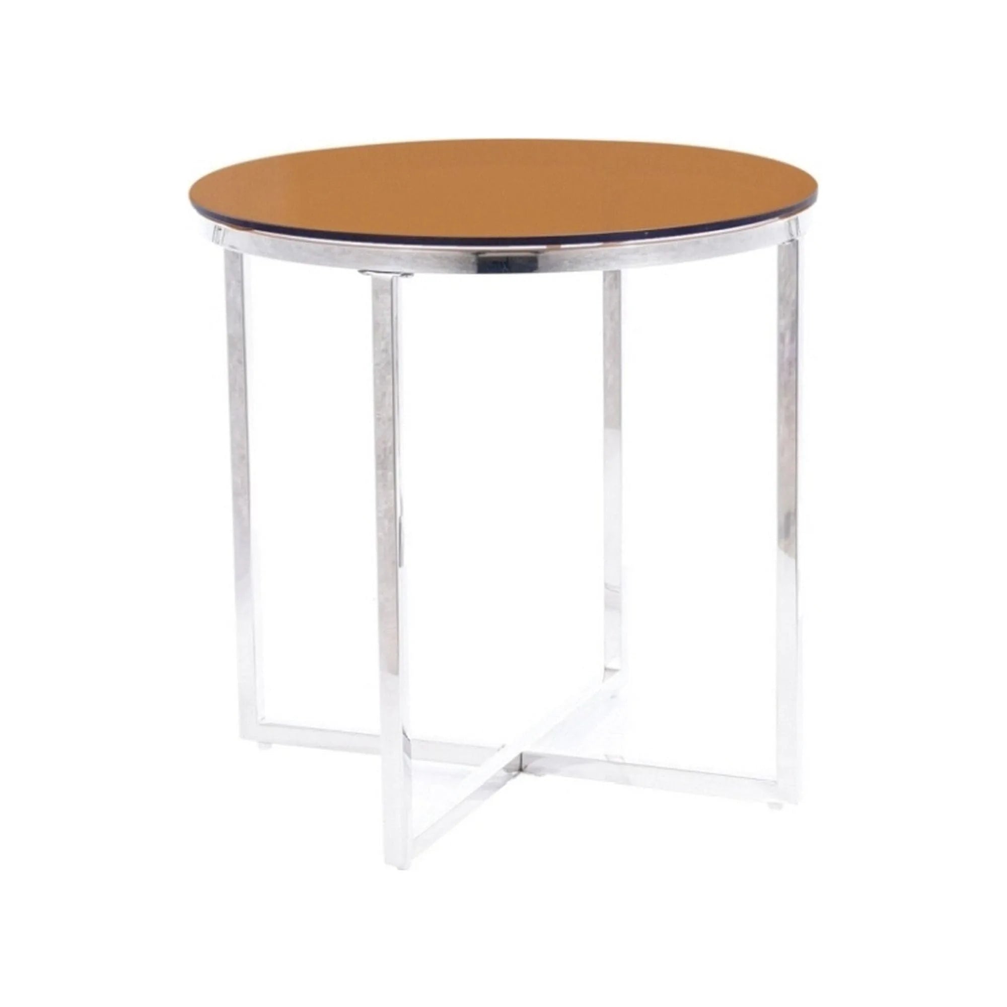 Masuta CRYSTAL B, chihlimbar/argintiu, sticla securizata/otel inoxidabil, 55x55 cm