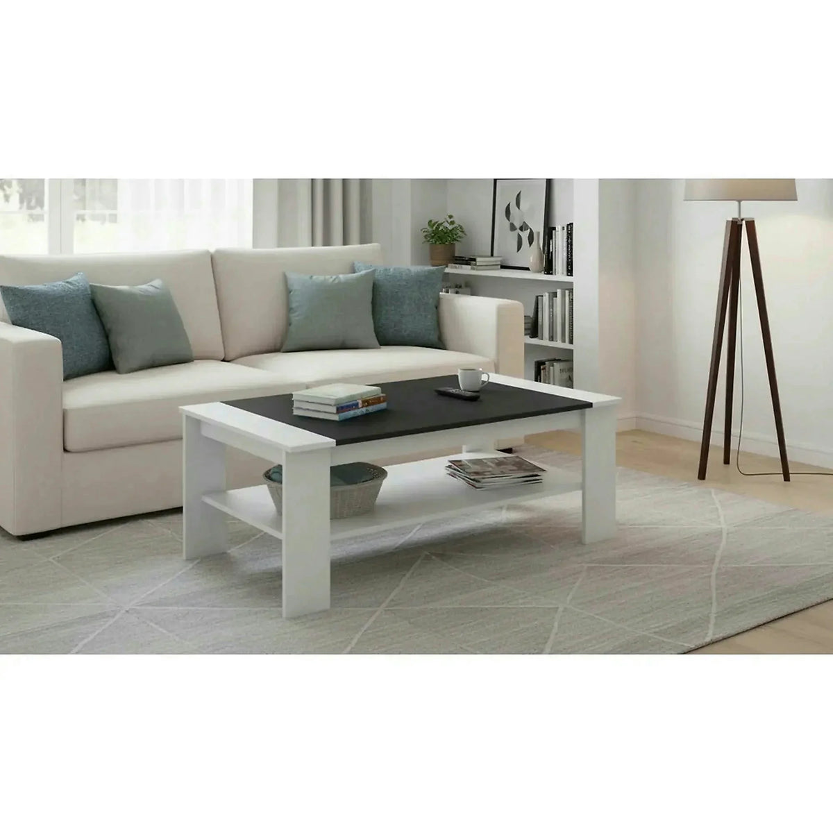 Masuta de cafea BAKER, alb/negru, PAL melaminat/canturi/ABS, 120x71x44 cm