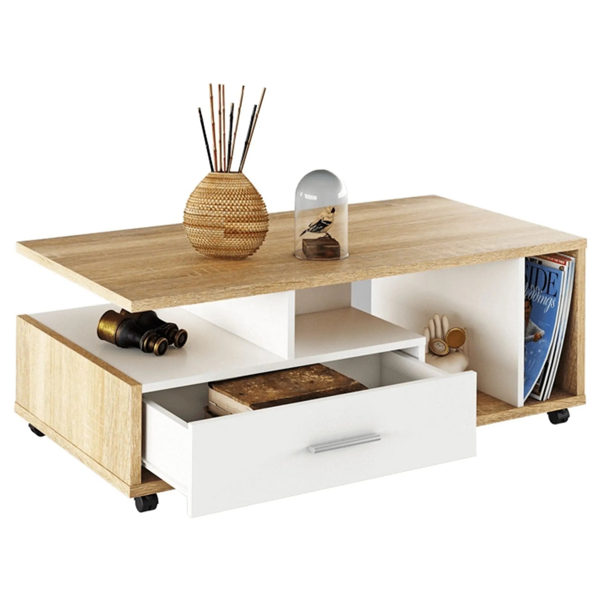 Masuta de cafea DECHEN, stejar sonoma/alb, PAL melaminat, 112x58x42 cm