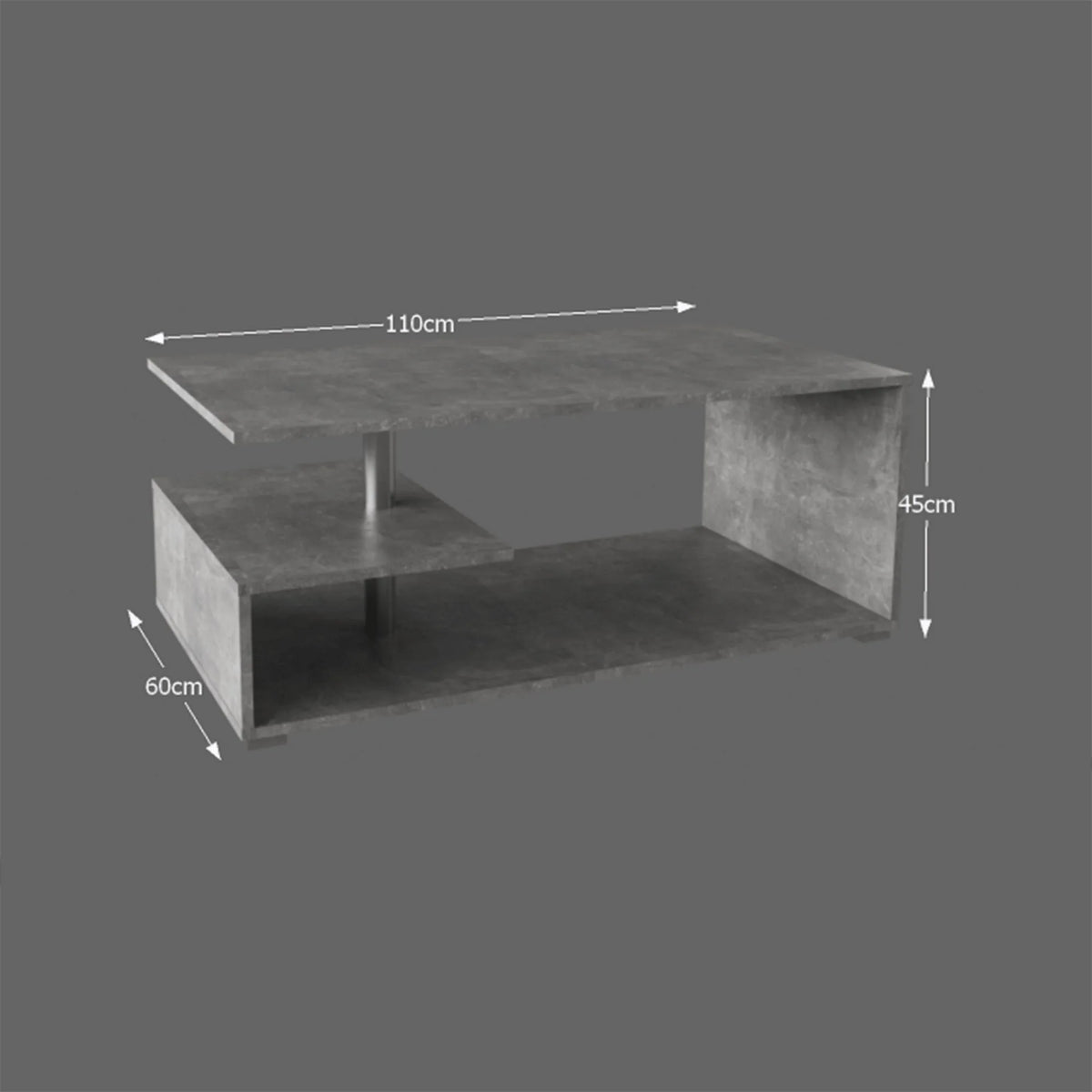 Masuta de cafea DORISA, gri ciment, PAL/plastic, 110x60x45 cm