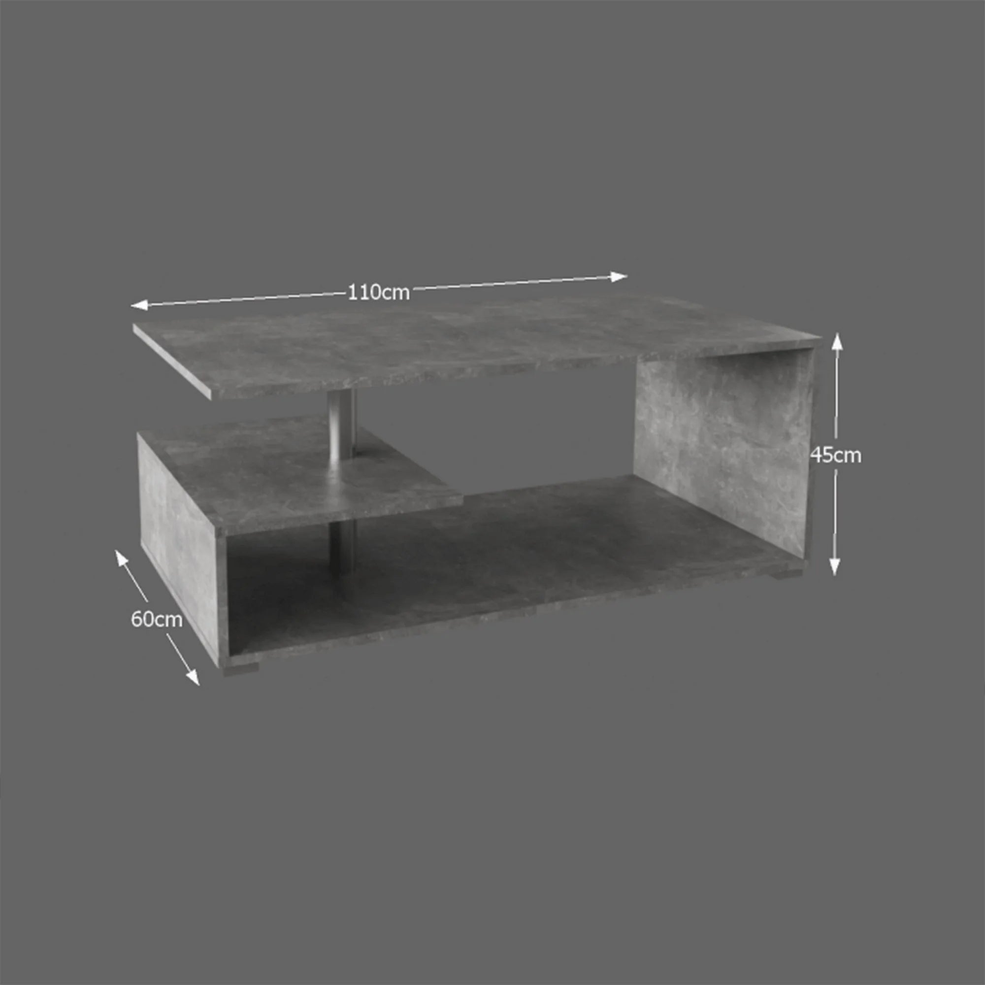 Masuta de cafea DORISA, gri ciment, PAL/plastic, 110x60x45 cm