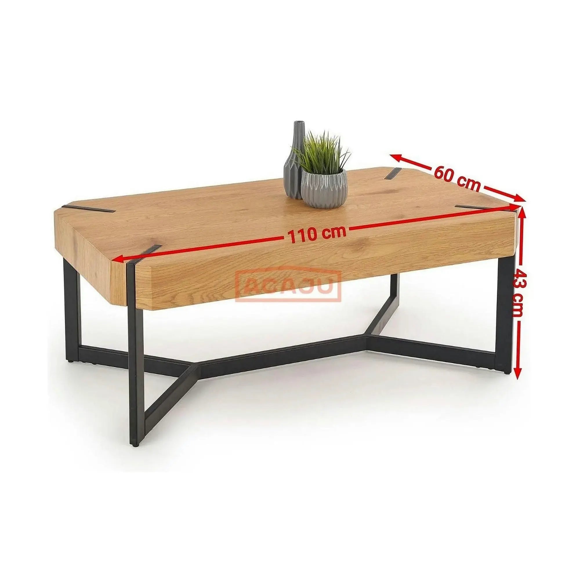 Masuta de cafea dreptughiulara LAVIDA, stejar auriu/negru, 110x60x43 cm