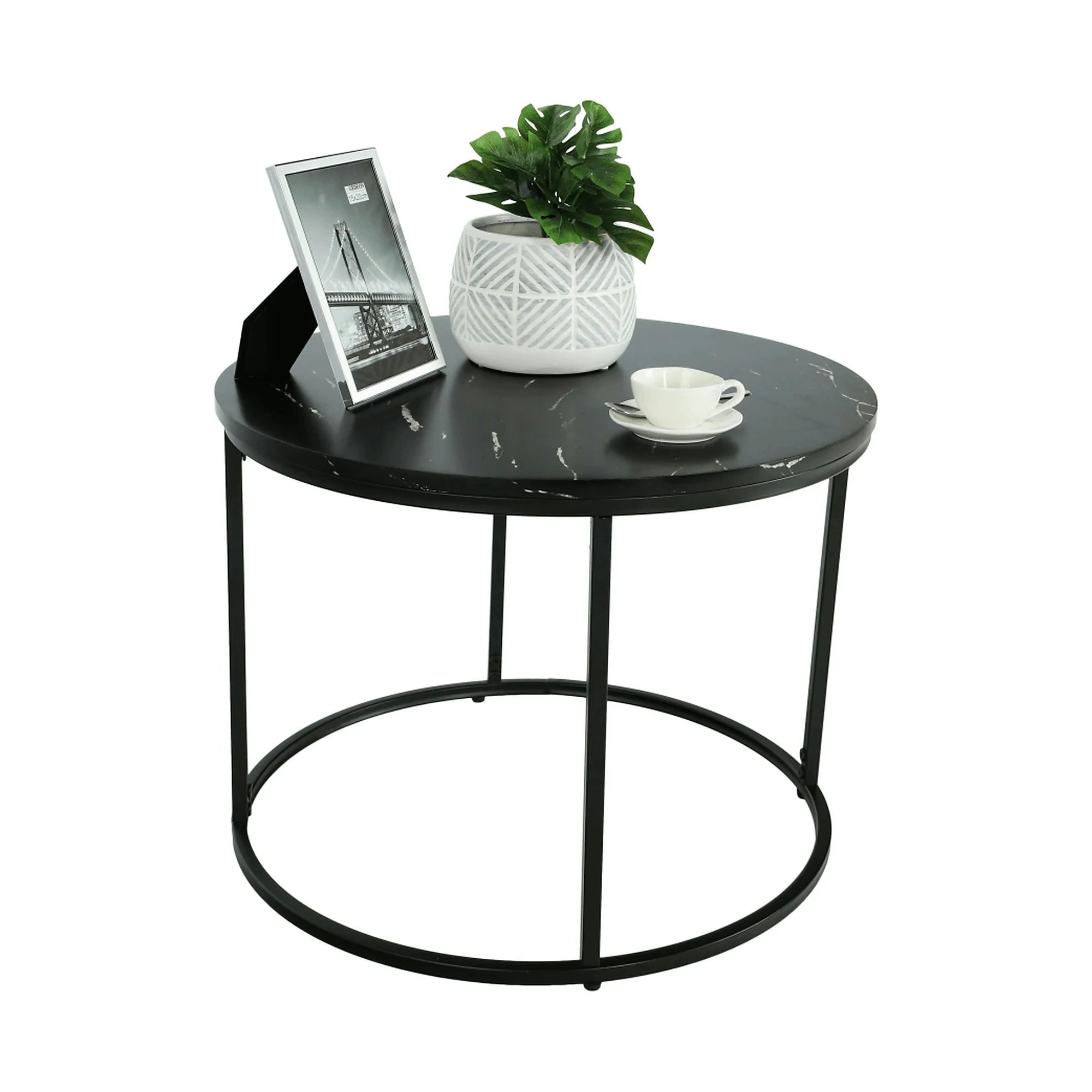 Masuta de cafea GAGIN, negru cu efect de marmura, 60x60x45 cm