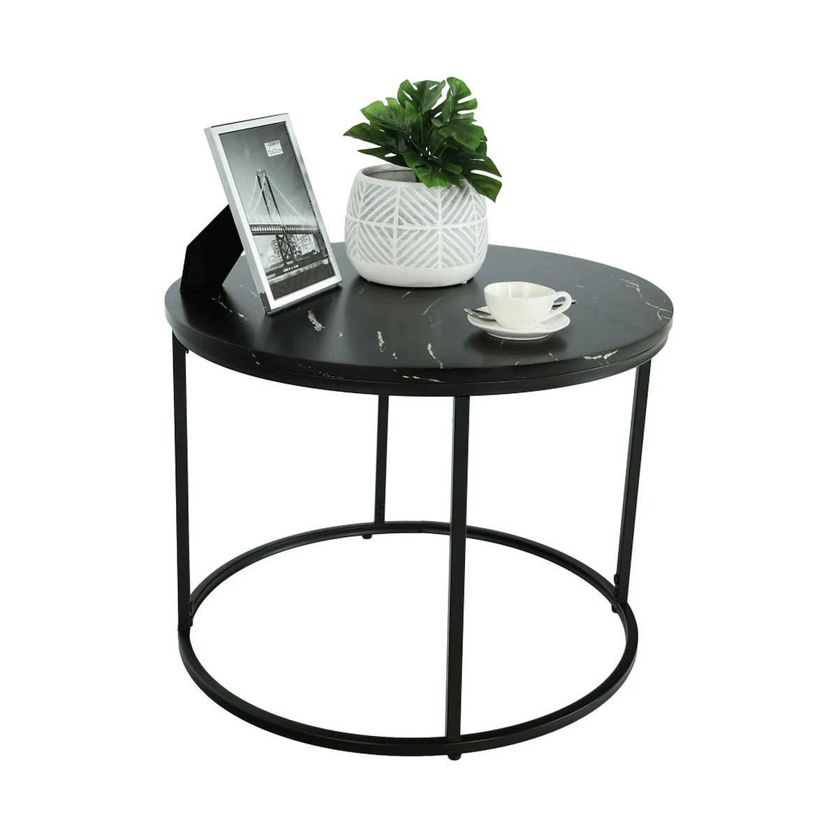 Masuta de cafea GAGIN, negru cu efect de marmura, 60x60x45 cm