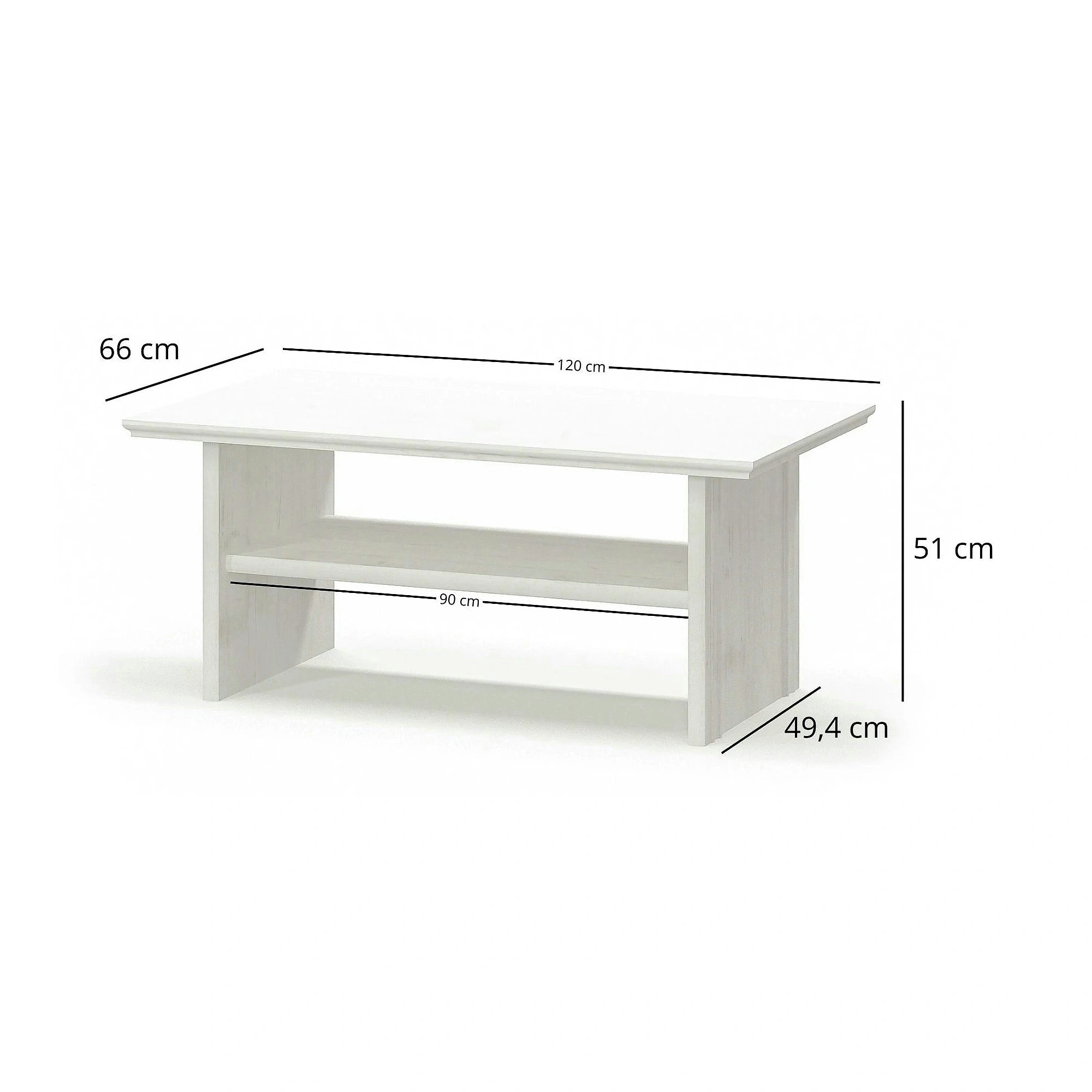 Masuta de cafea living IRYS, pin alb anderson, PAL laminat, 120x66x51 cm