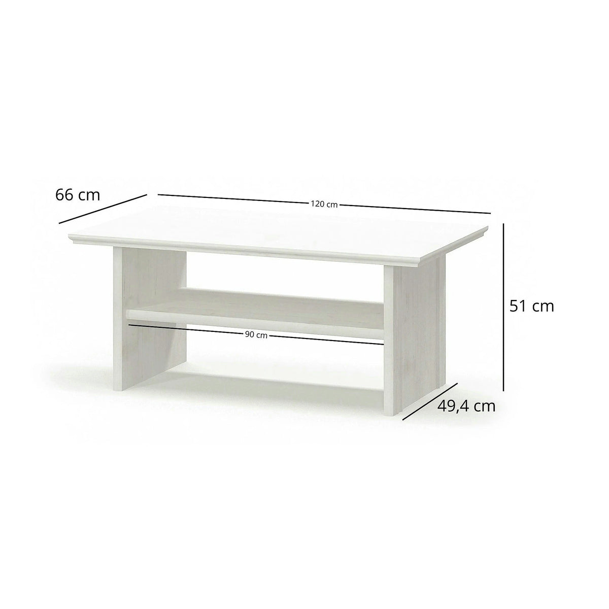 Masuta de cafea living IRYS, pin alb anderson, PAL laminat, 120x66x51 cm