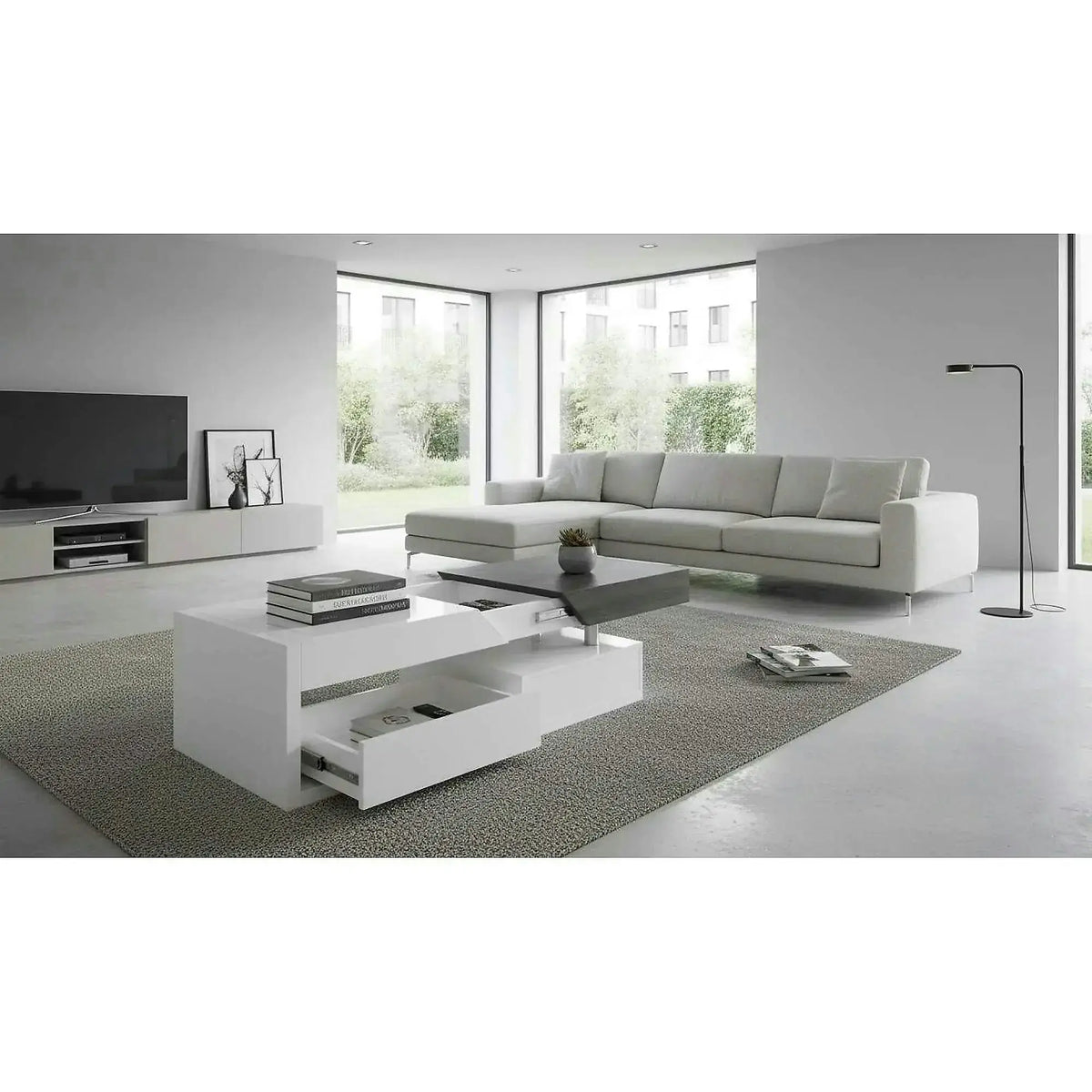 Masuta de cafea MELIDA, alb/gri, 120x60x43 cm