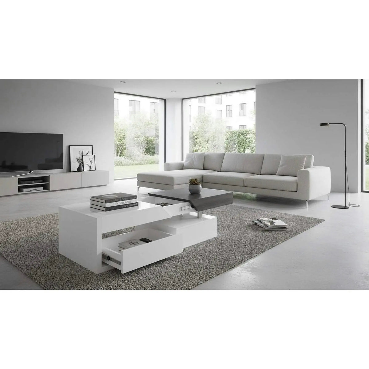 Masuta de cafea MELIDA, alb/gri, 120x60x43 cm