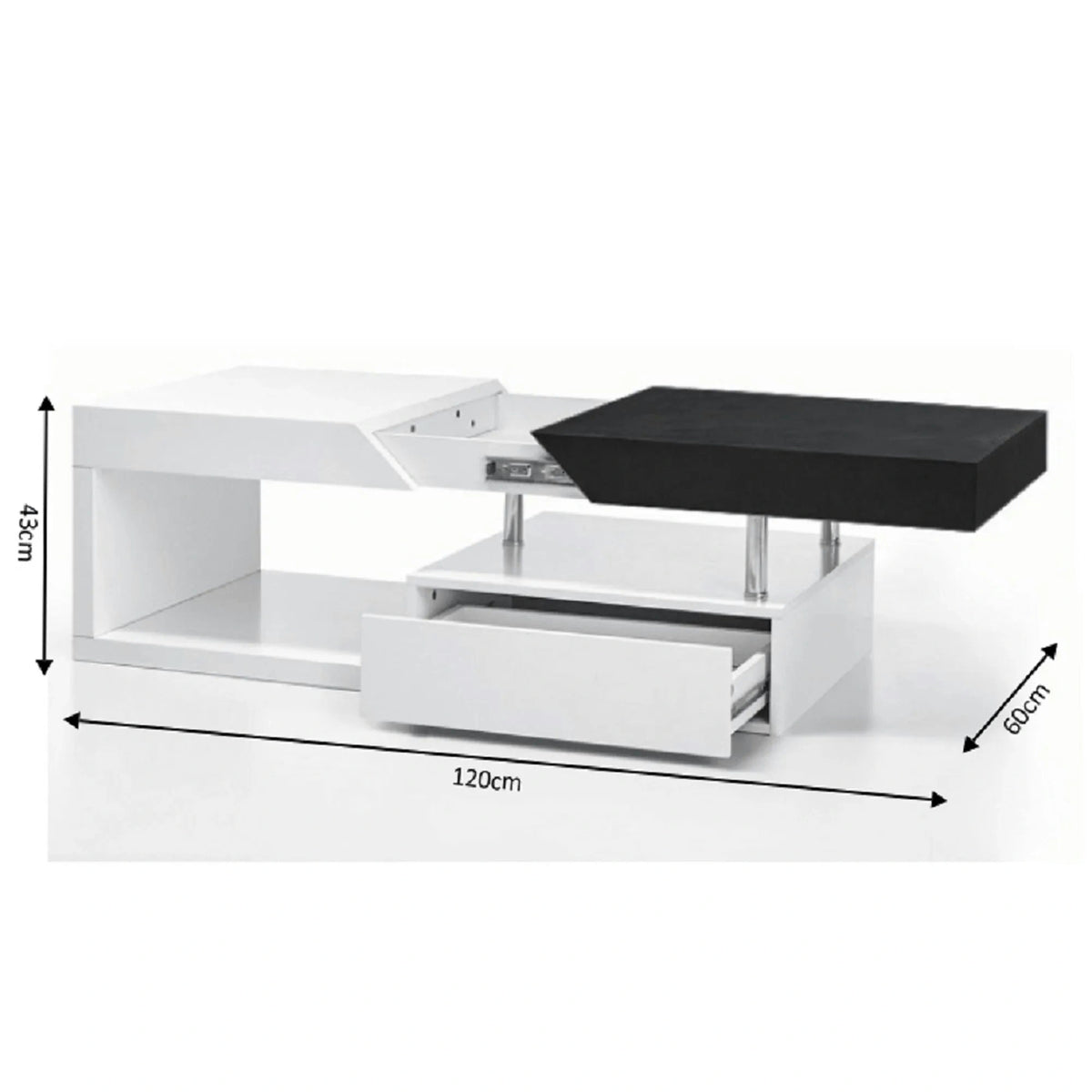 Masuta de cafea MELIDA, alb/gri, 120x60x43 cm