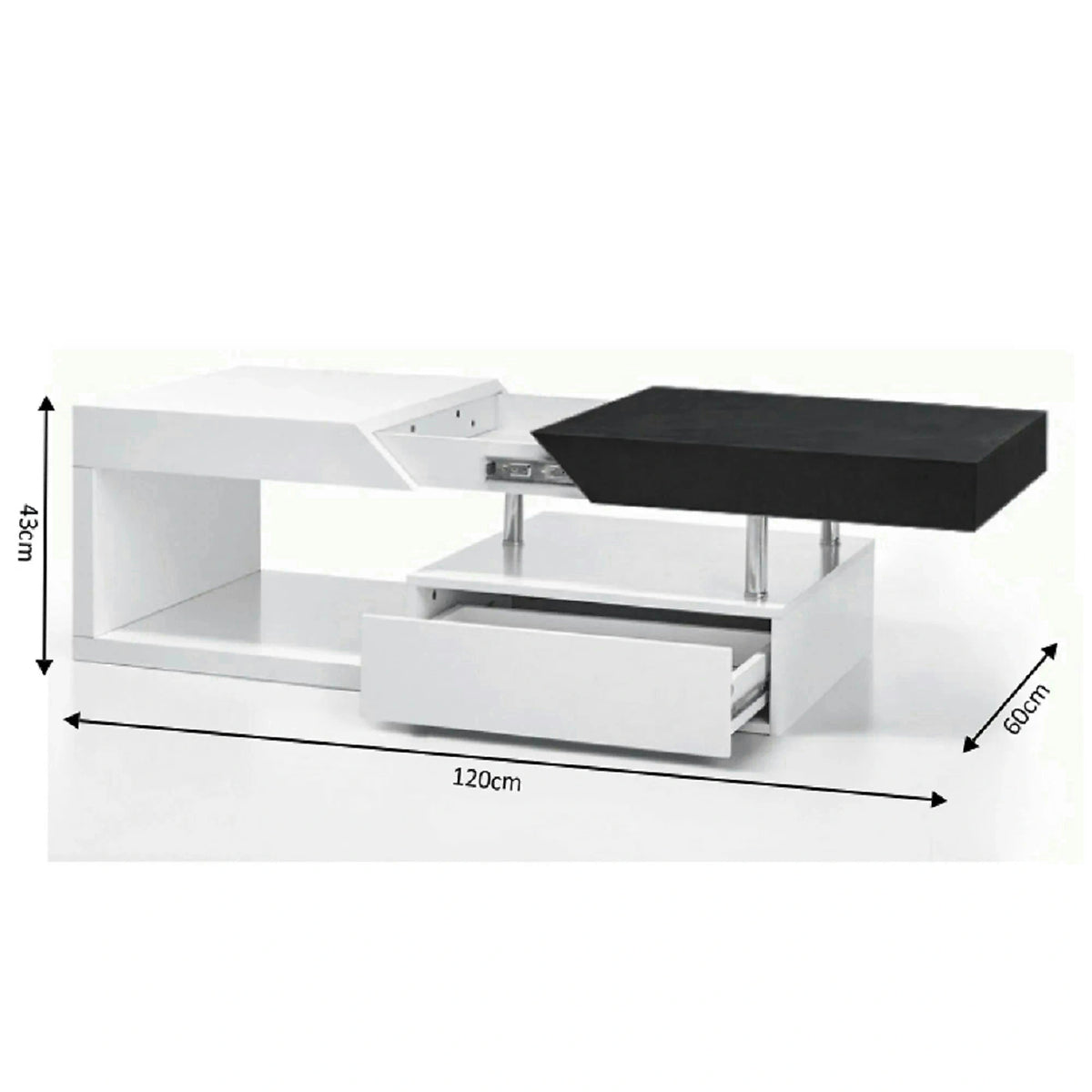 Masuta de cafea MELIDA, alb/gri, 120x60x43 cm