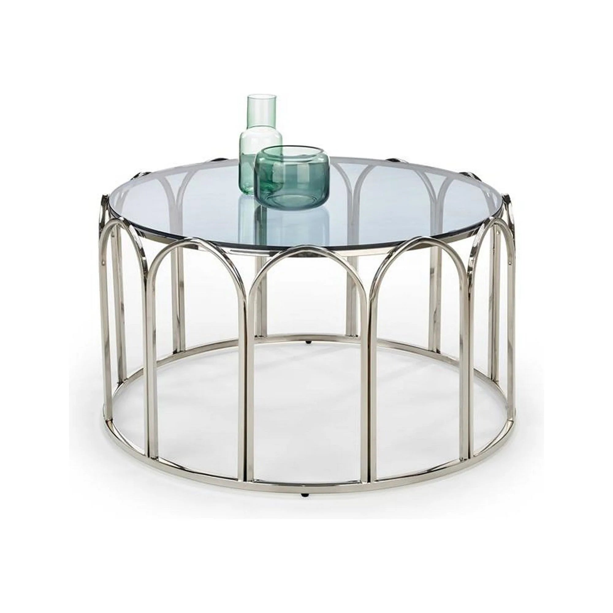 Masuta de cafea OLIVIA, negru fumuriu/argintiu, sticla/otel inoxidabil, 81x81x47 cm