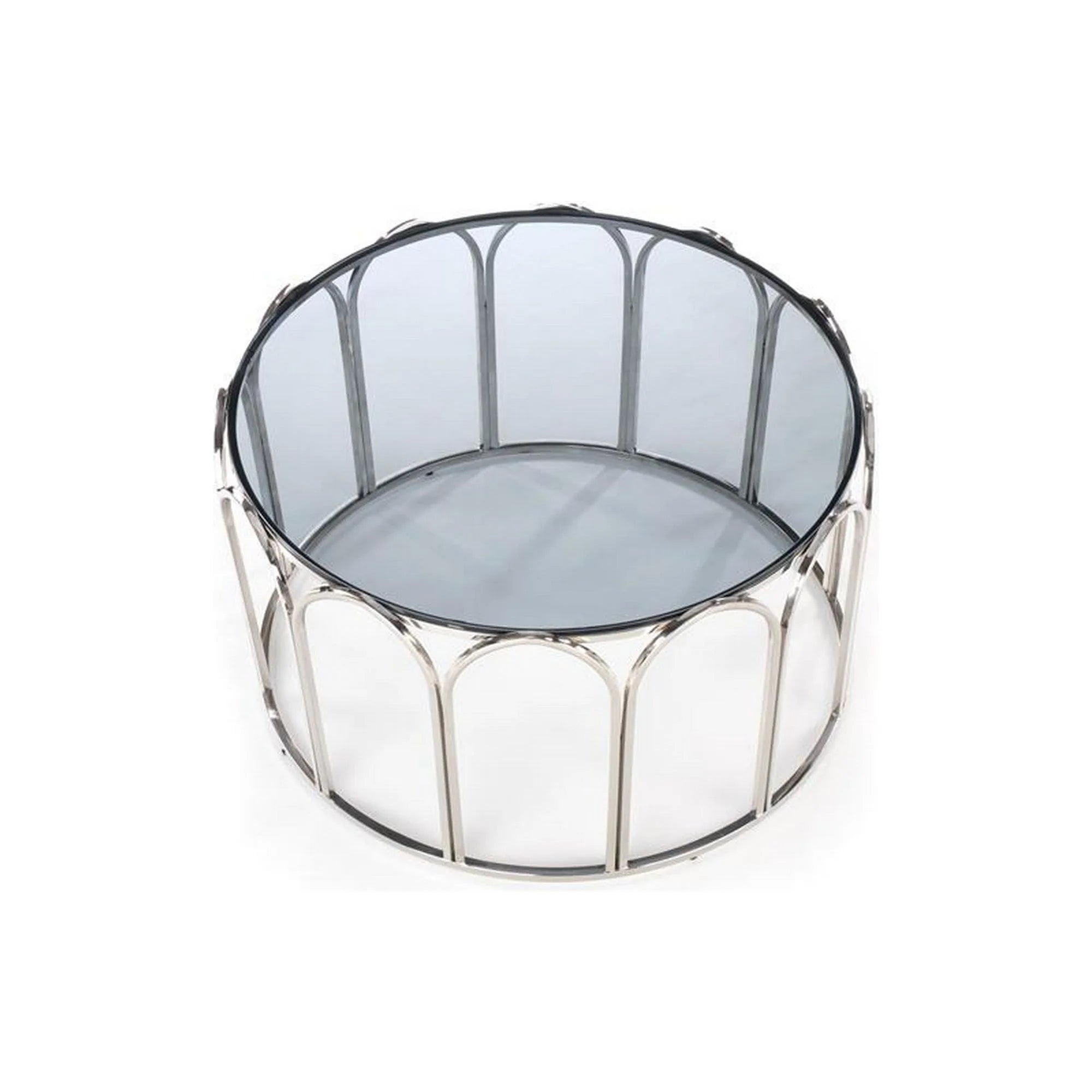 Masuta de cafea OLIVIA, negru fumuriu/argintiu, sticla/otel inoxidabil, 81x81x47 cm