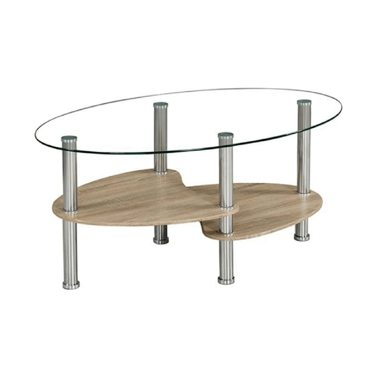 Masuta de cafea PANTY NEW, transparent/stejar sonoma/crom, sticla/MDF/otel, 90x55x41 cm