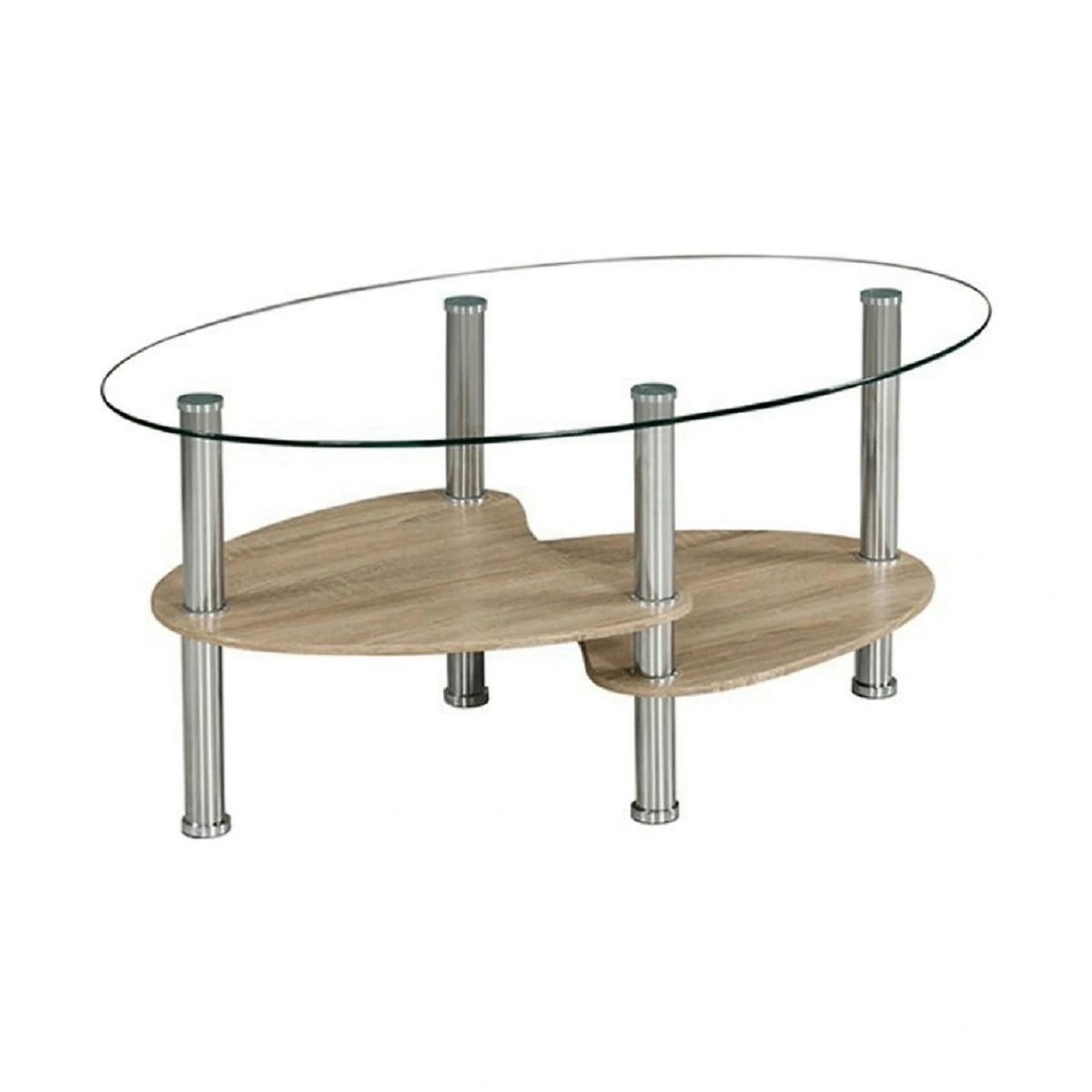 Masuta de cafea PANTY NEW, transparent/stejar sonoma/crom, sticla/MDF/otel, 90x55x41 cm