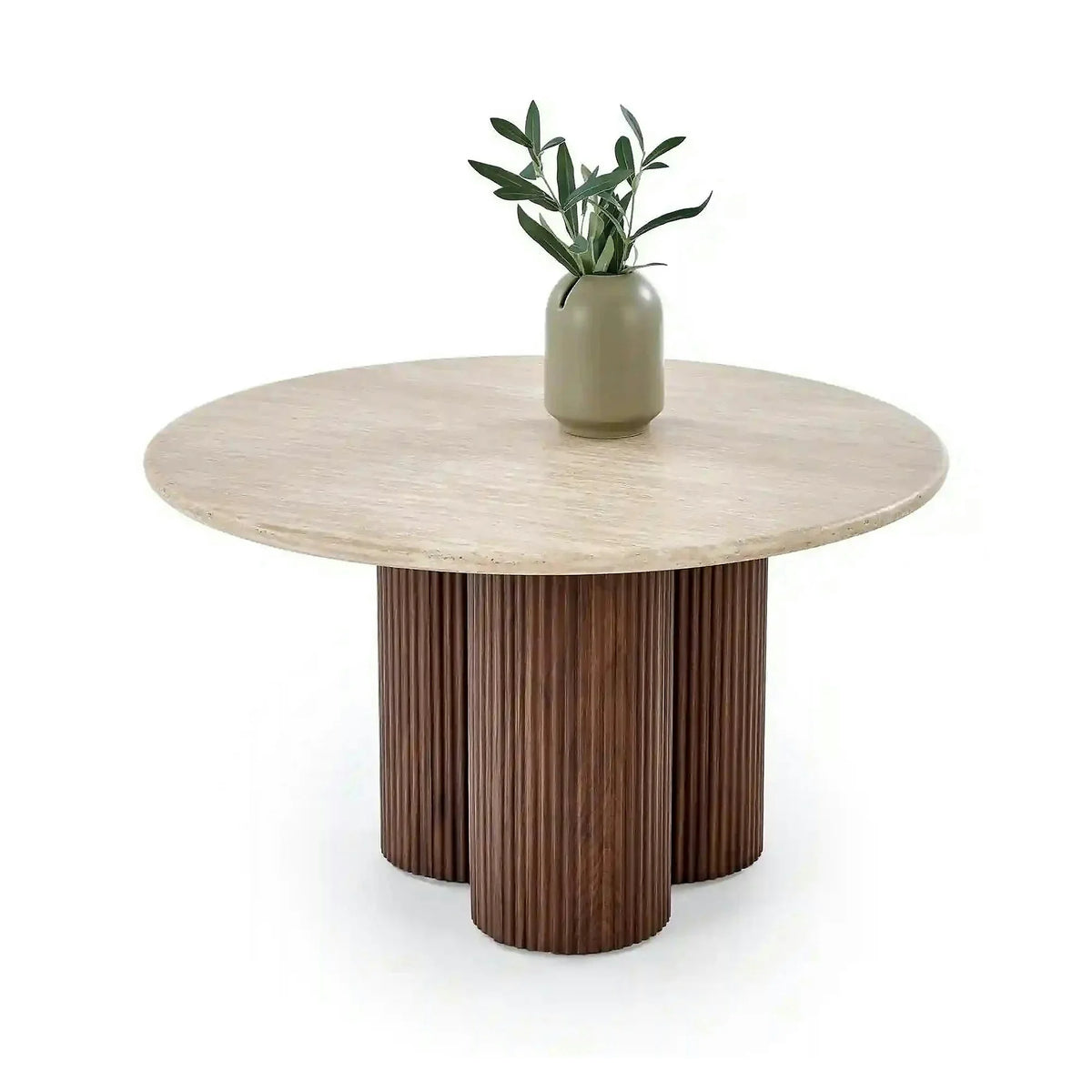 Masuta DOROTEA, piatra travertin/nuc, 80x46 cm