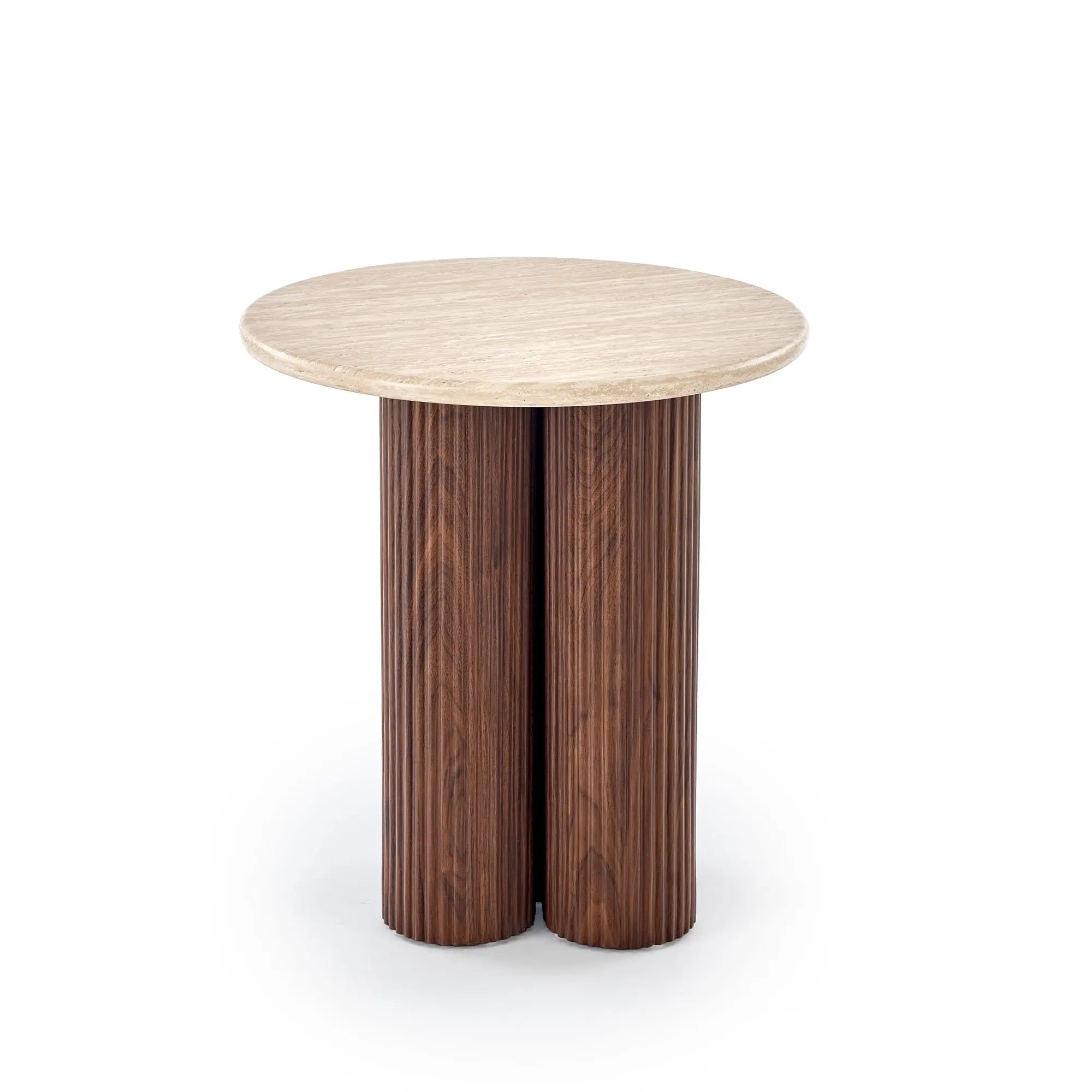 Masuta DOROTEA S, piatra travertin/nuc, 50x56 cm