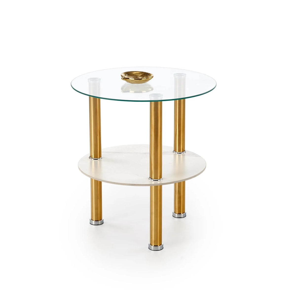 Masuta DUCAT S, transparent/auriu, sticla/otel, 45x49 cm