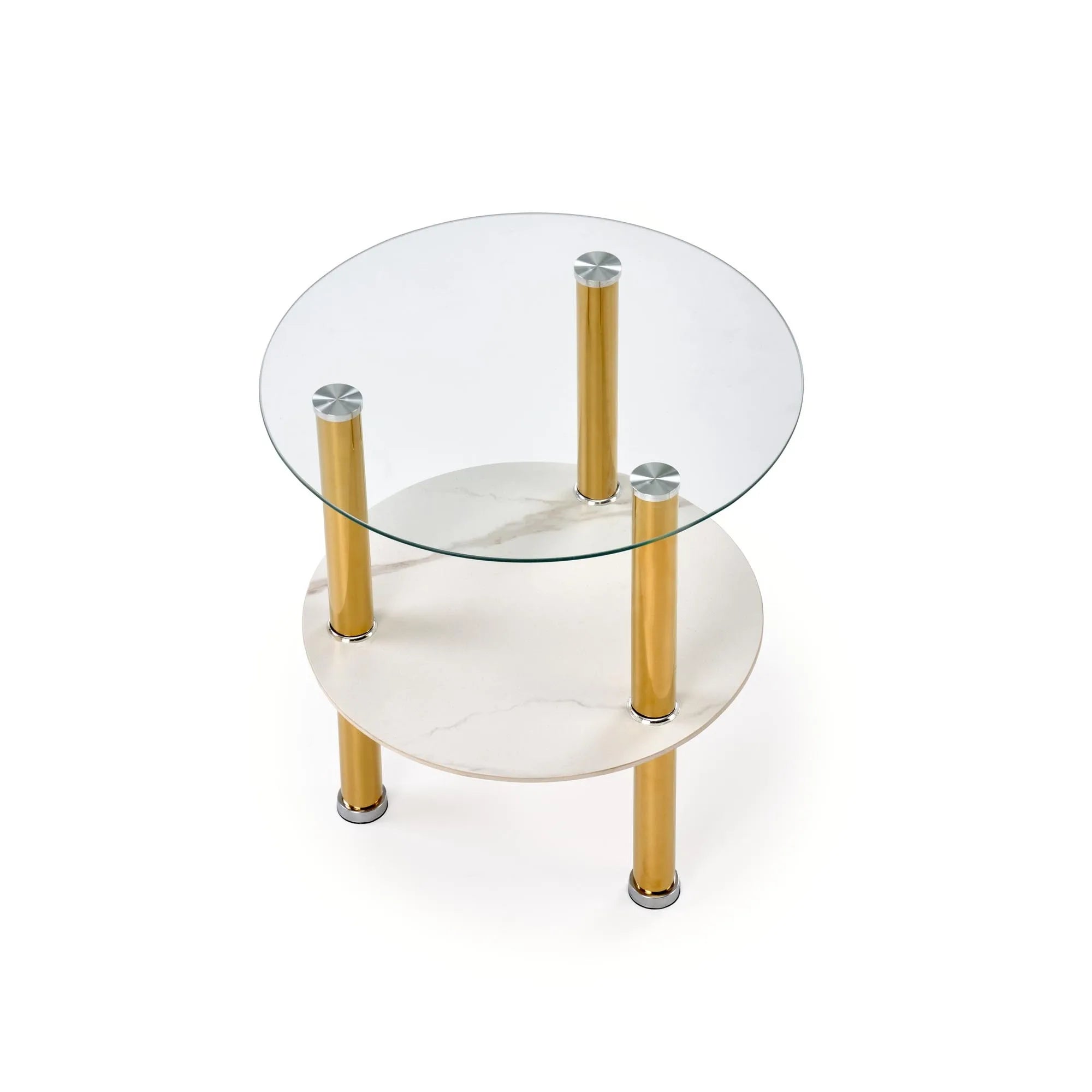 Masuta DUCAT S, transparent/auriu, sticla/otel, 45x49 cm