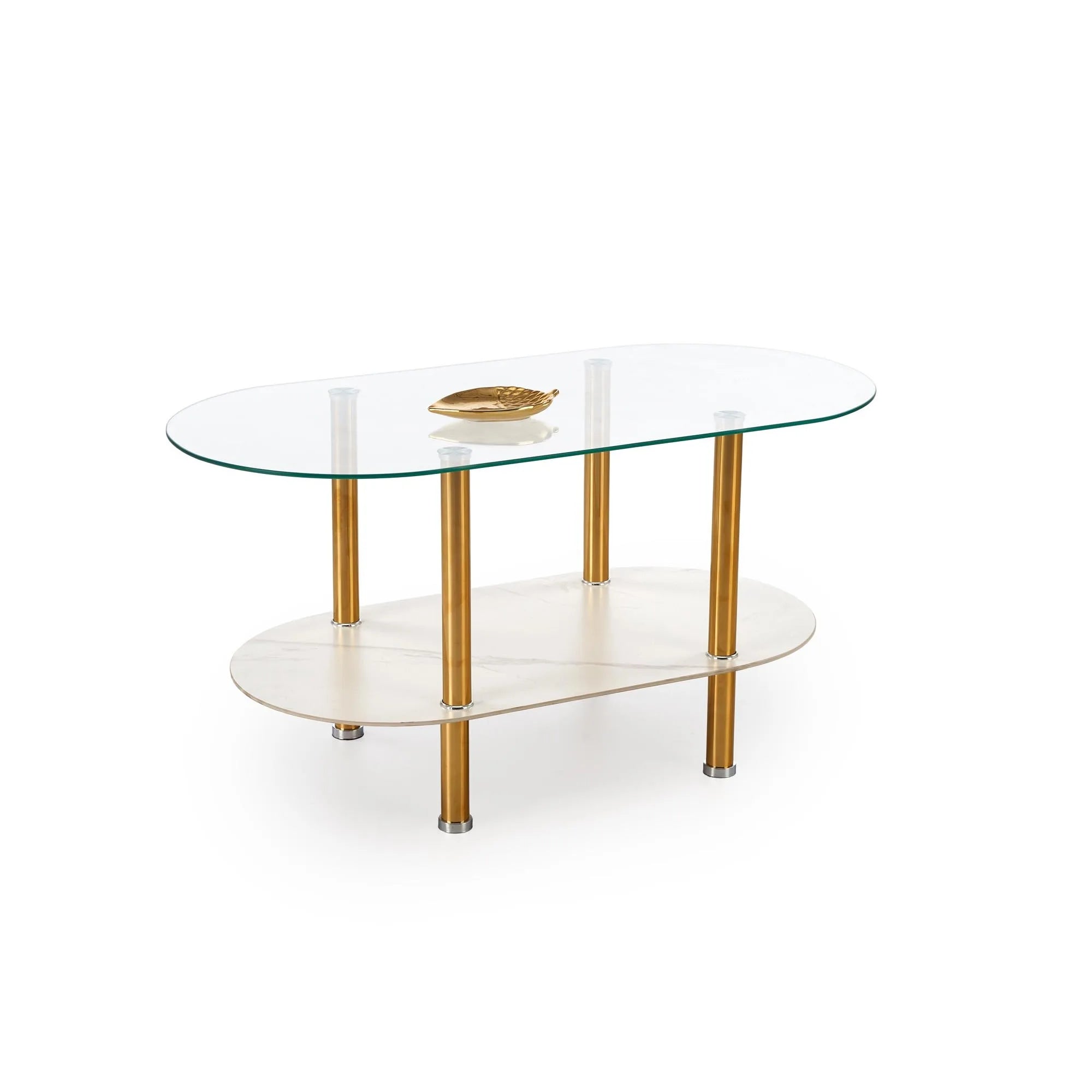 Masuta DUCAT, transparent/auriu, sticla/otel, 100x50x51 cm