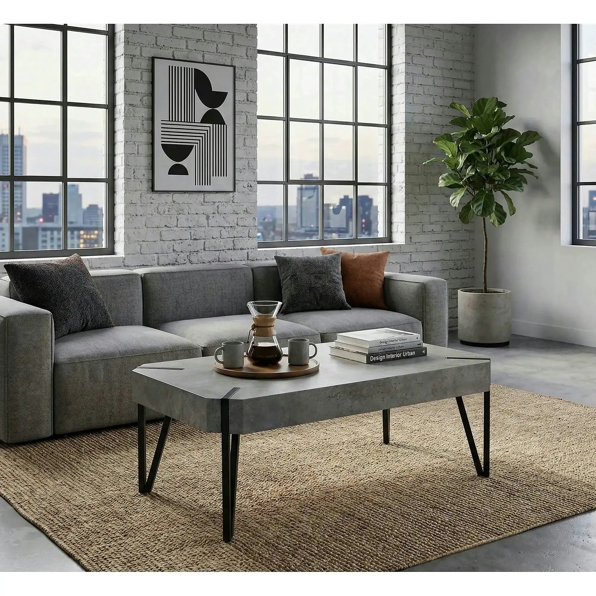Masuta EMILY GREY, gri/negru, 110x60x42 cm