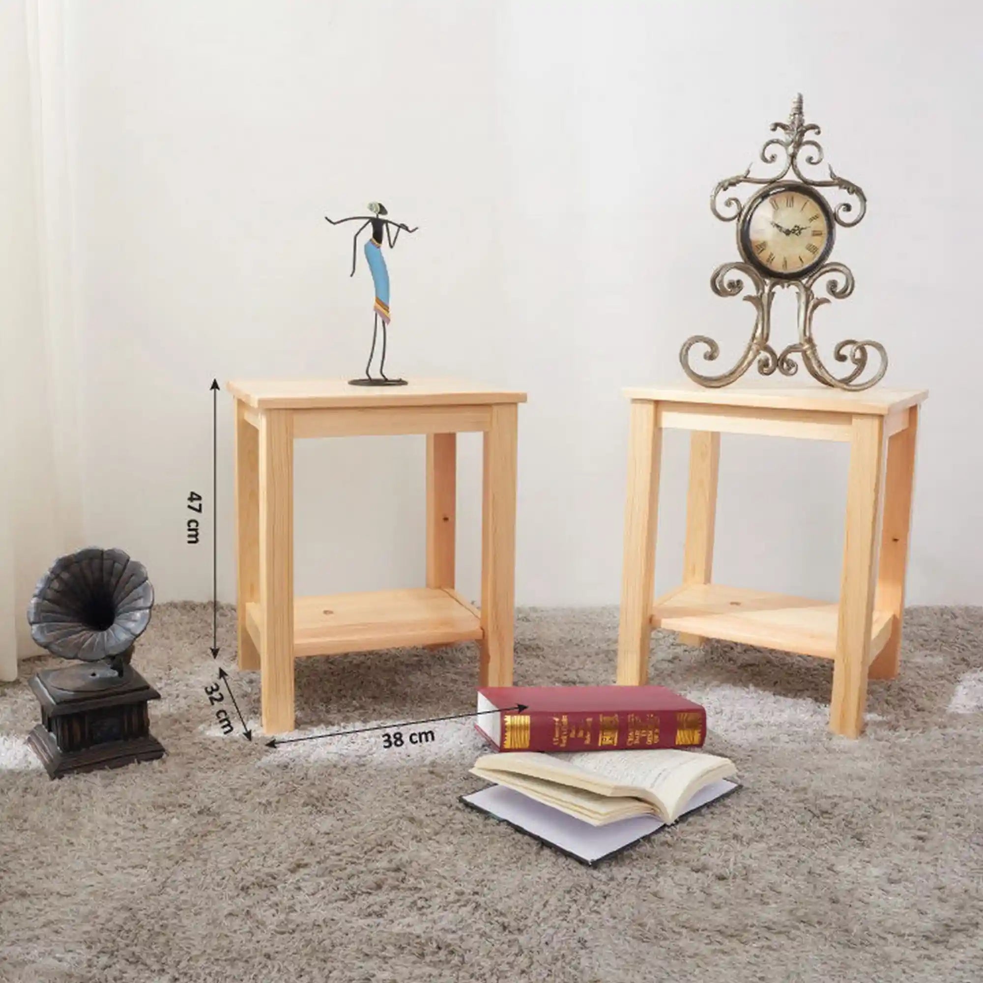 Masuta FOSIL, stejar, lemn de pin, 38x32x47 cm