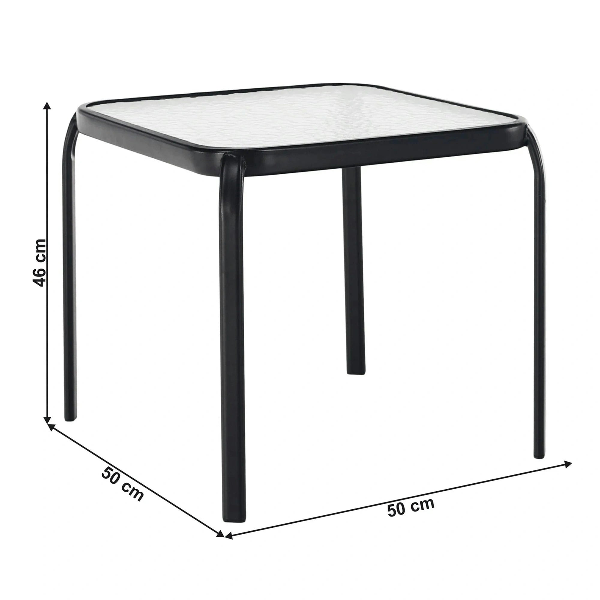 Masuta gradina RAMOL, negru, sticla securizata/otel, 50x50x46 cm