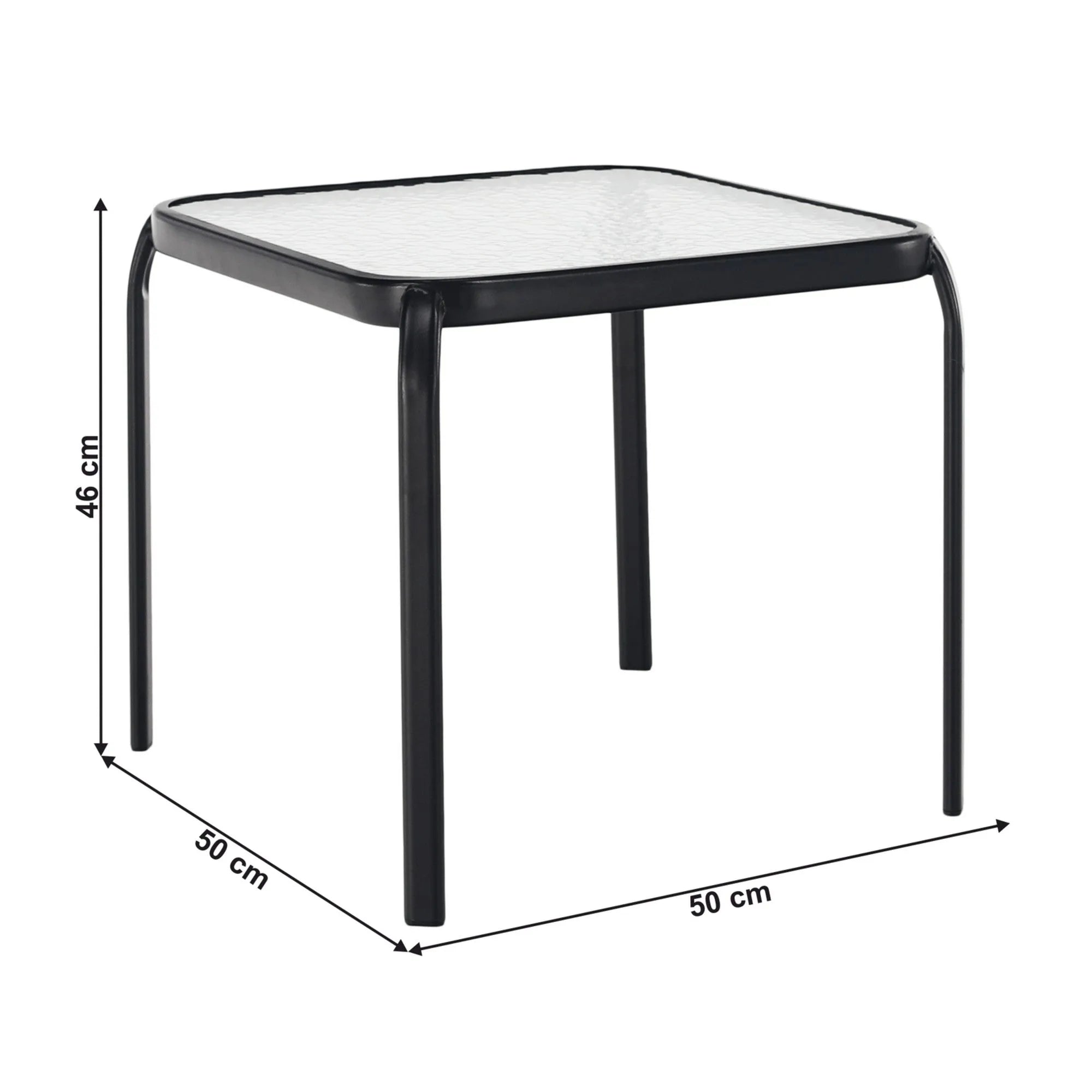 Masuta gradina RAMOL, negru, sticla securizata/otel, 50x50x46 cm