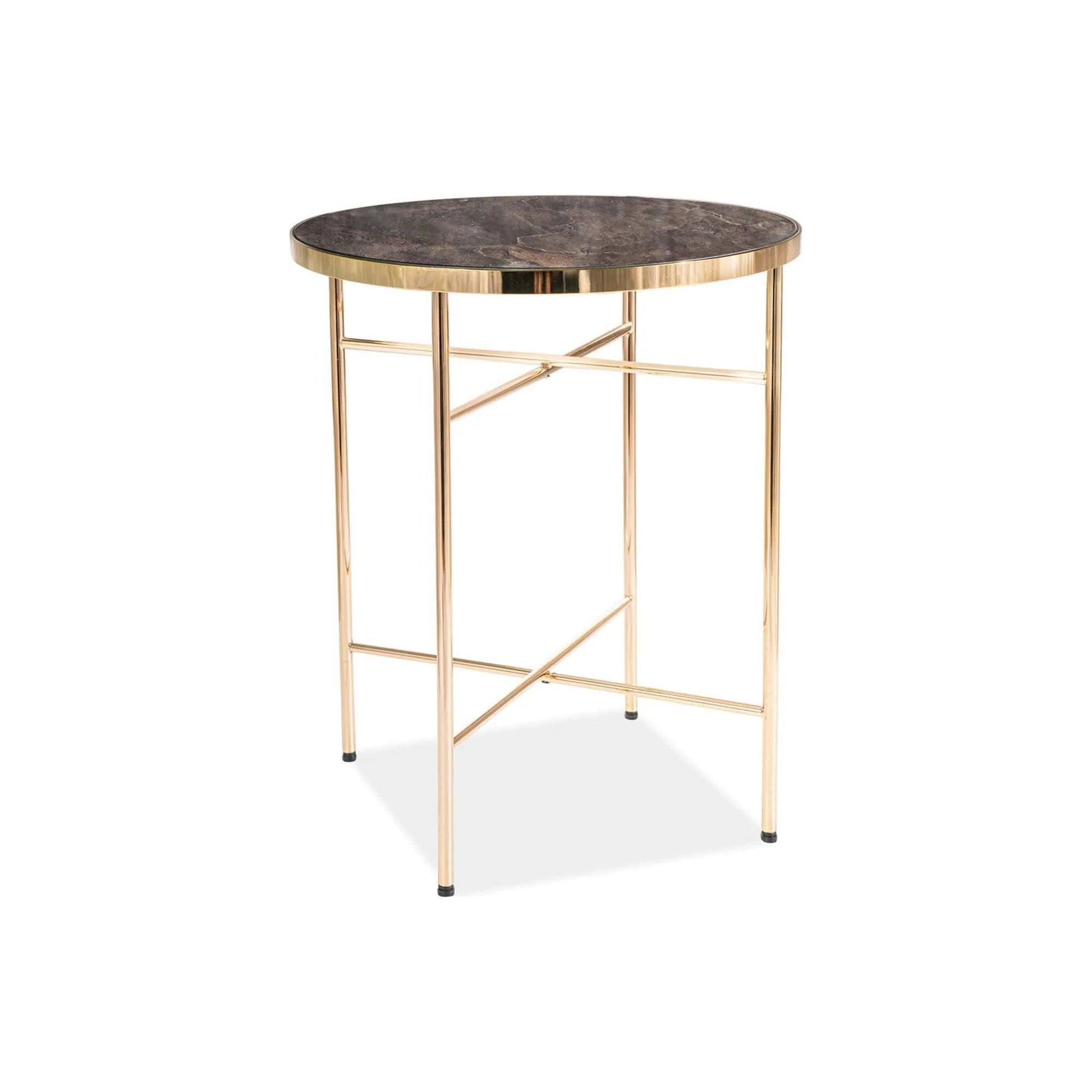 Masuta IBIZA C, gri cu efect de marmura/auriu, sticla securizata/metal, 42x51 cm