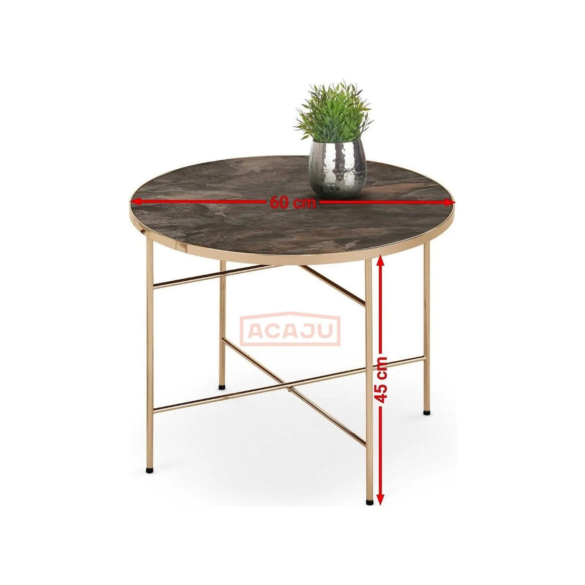 Masuta Isabelle, negru cu efect de marmura/bej, sticla/otel, 60x60x45 cm