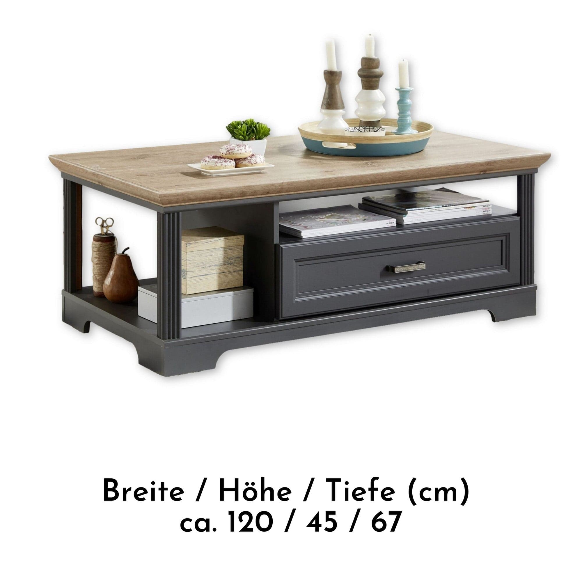 Masuta JASMIN, gri grafit/stejar artisan, PAL, 120x67x45 cm