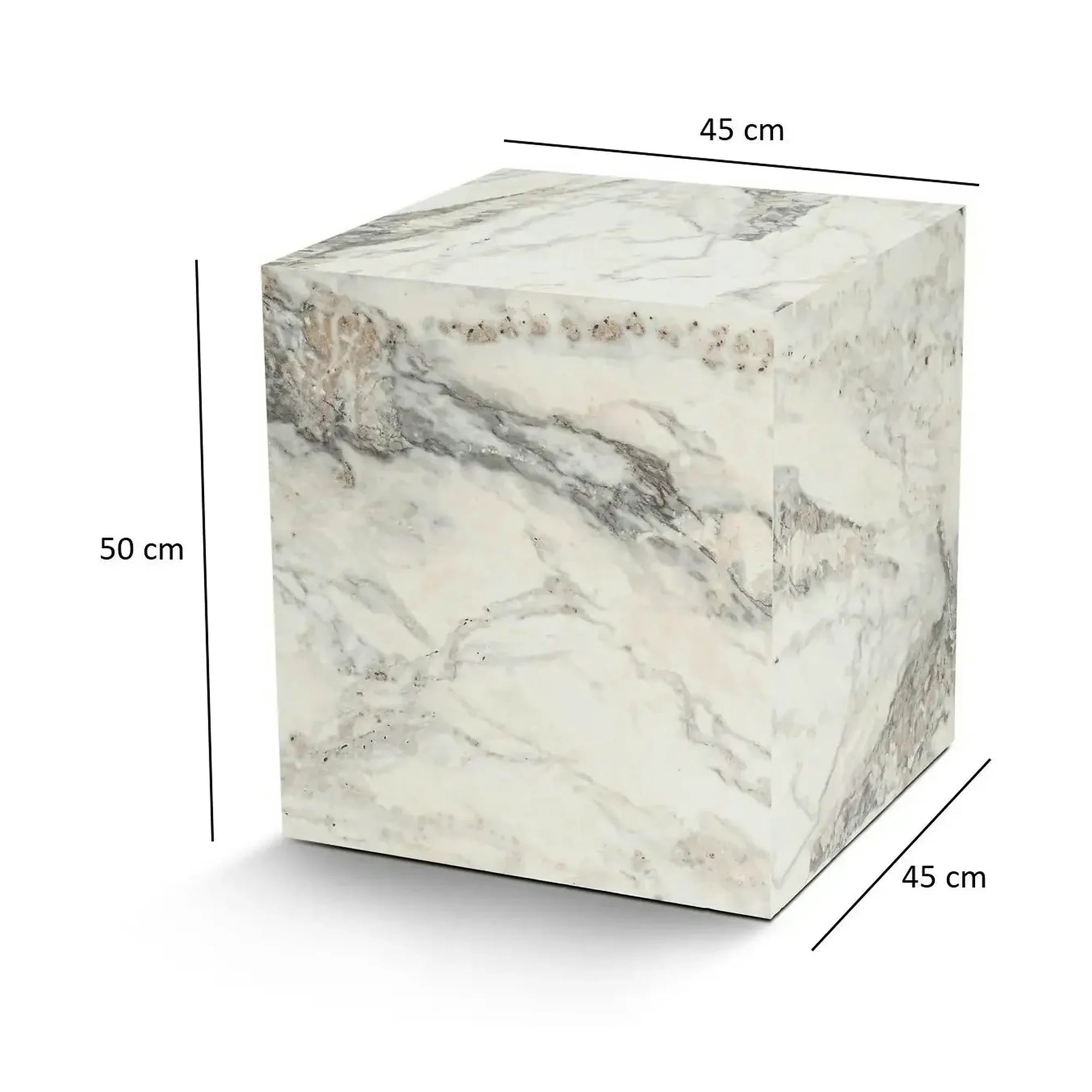 Masuta KUP, alb cu efect de marmura, PAL laminat, 45x45x50 cm