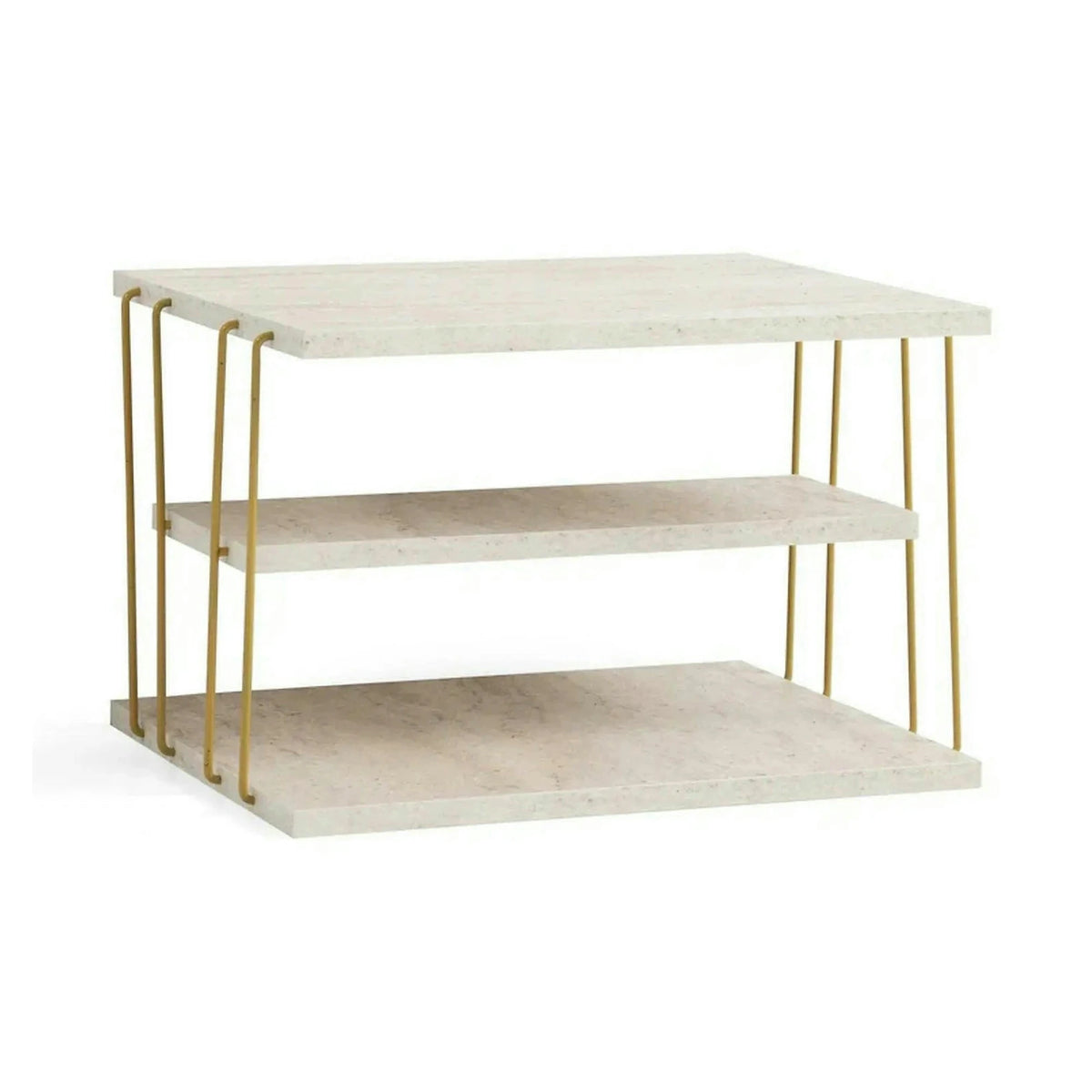Masuta laterala LIFON, bej cu efect de marmura/auriu, PAL melaminat/metal, 50x40x33 cm
