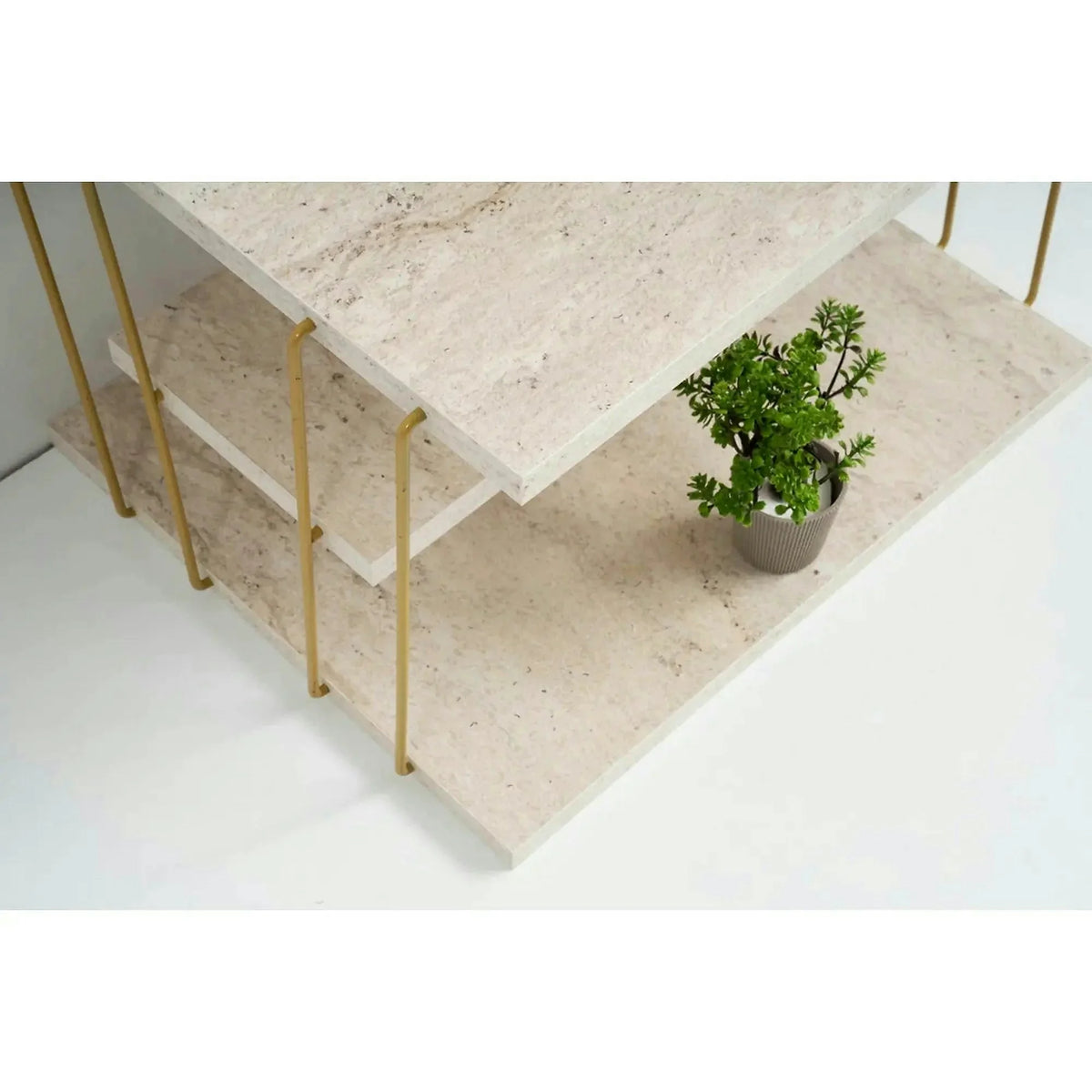 Masuta laterala LIFON, bej cu efect de marmura/auriu, PAL melaminat/metal, 50x40x33 cm