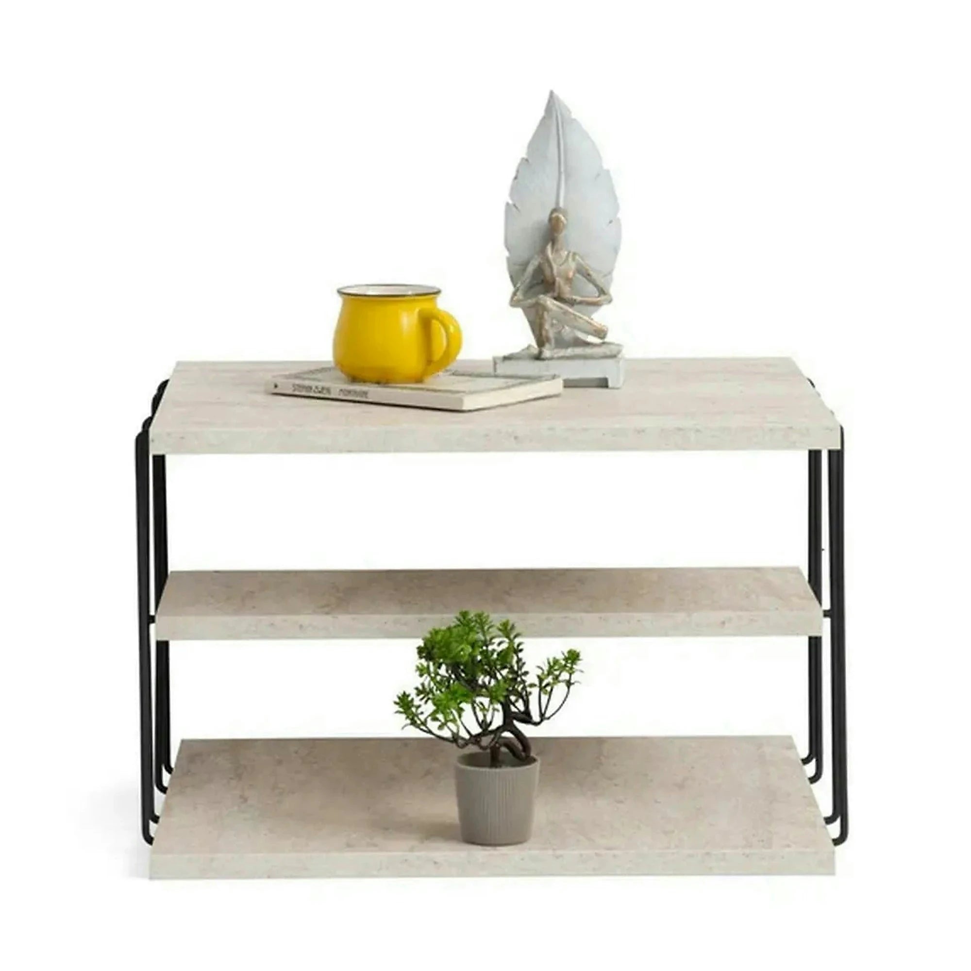 Masuta LIFON, bej/negru, PAL melaminat/metal, 50x40x33 cm