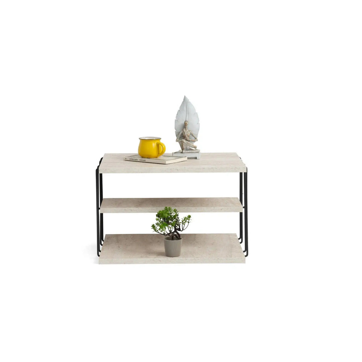 Masuta LIFON, bej/negru, PAL melaminat/metal, 50x40x33 cm
