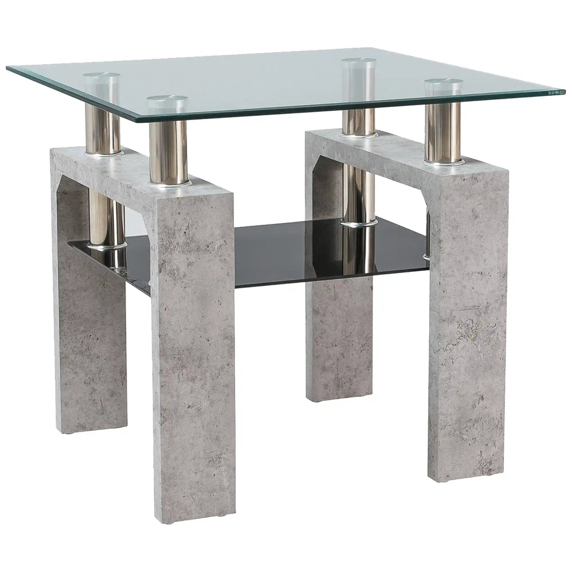 Masuta LISA D, transparent/gri beton, sticla securizata, 60x60x55 cm