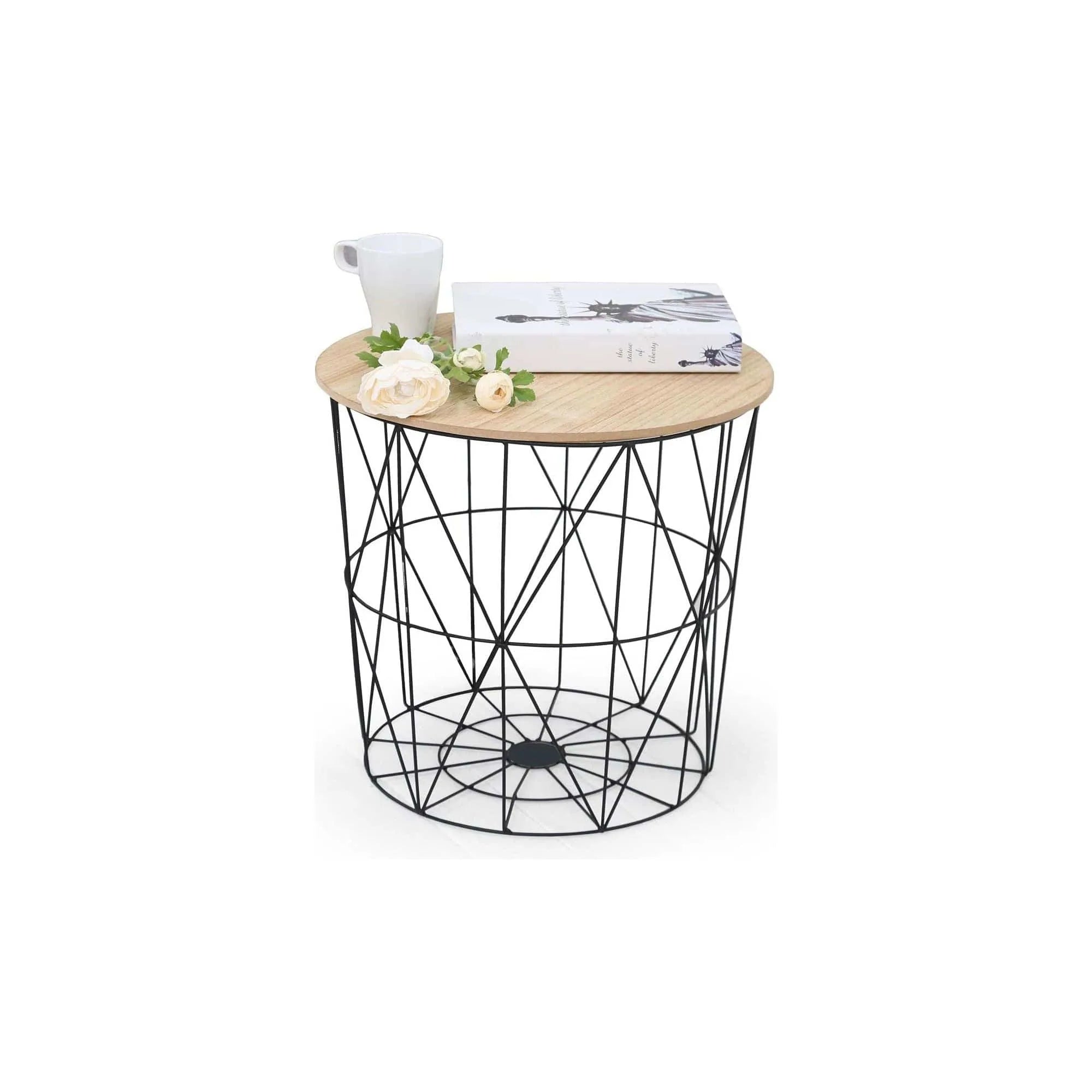 Masuta MARIFFA, stejar natural/negru, 42x42x41 cm