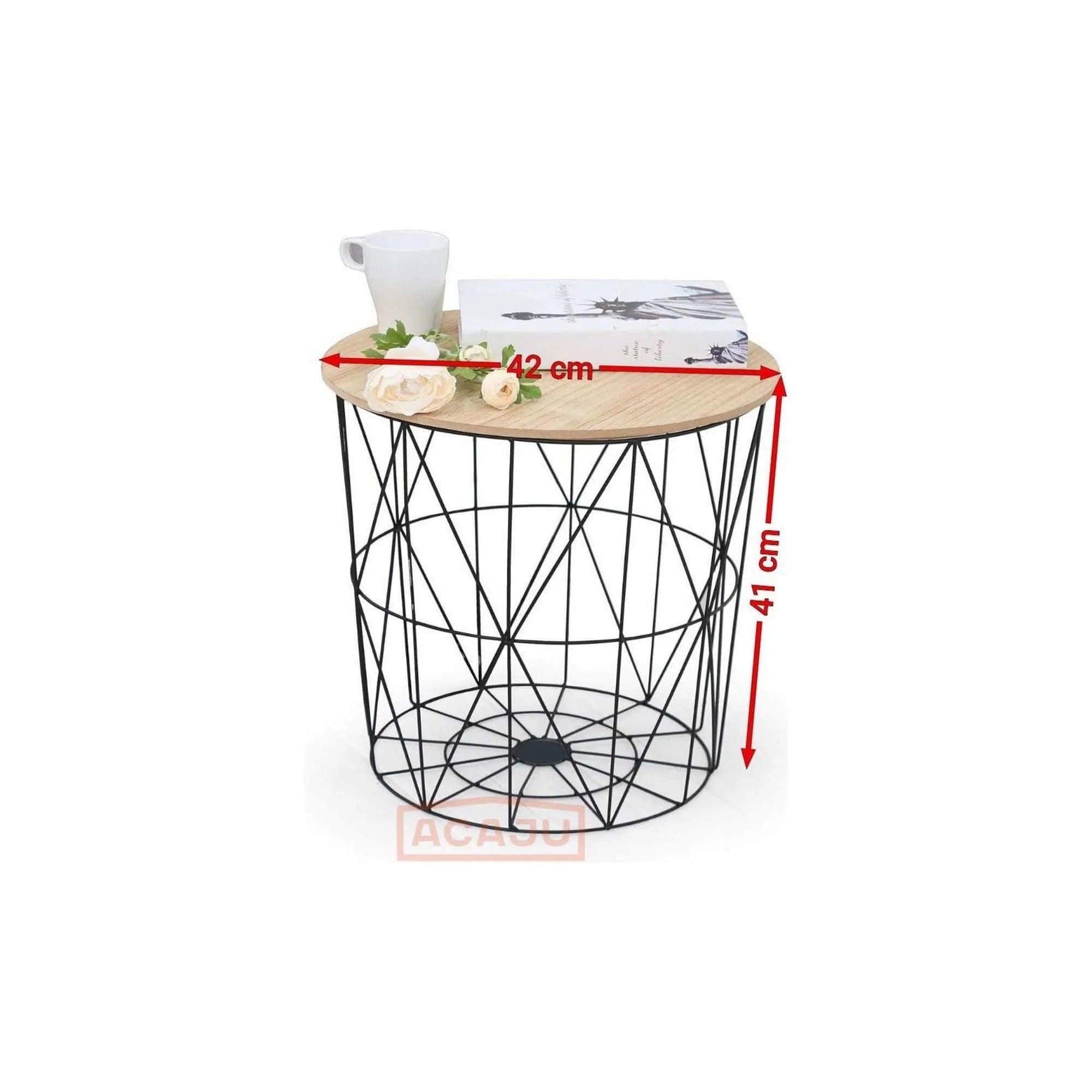 Masuta MARIFFA, stejar natural/negru, 42x42x41 cm