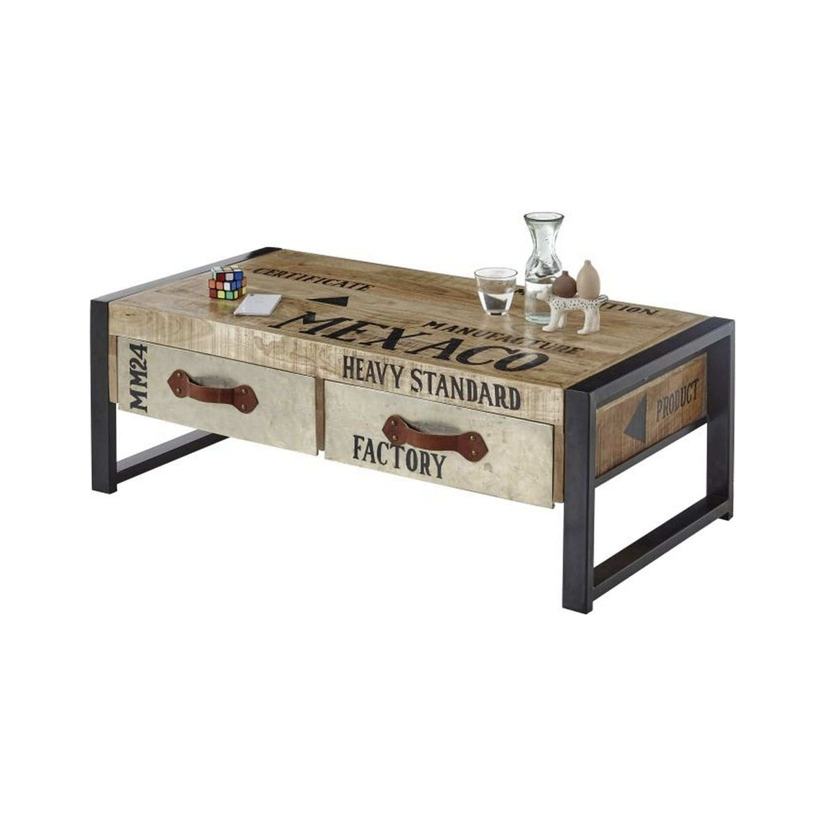 Masuta Mexaco, stejar/negru, lemn/metal, 115x60x40 cm